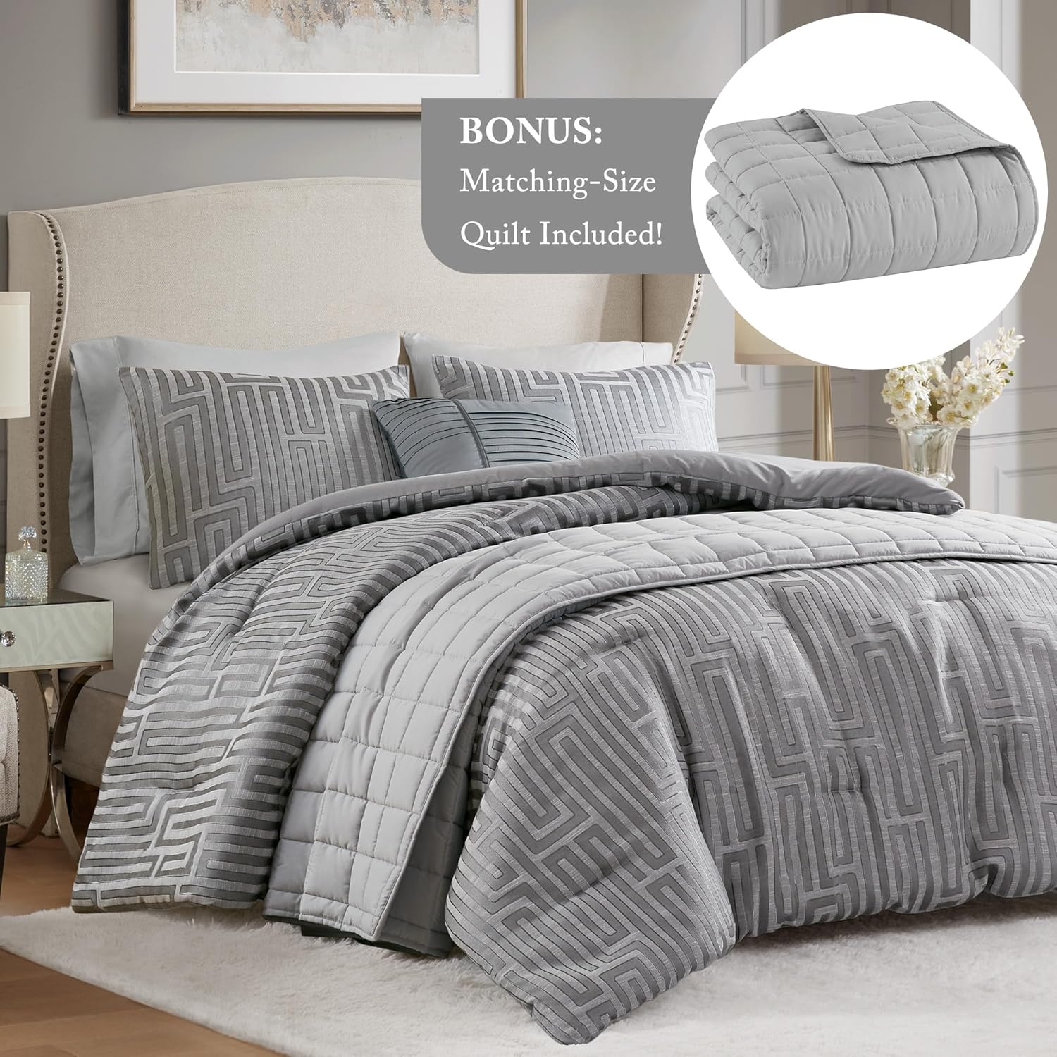 Madison Park Cal King Jacquard Comforter Set Grey 5 Piece