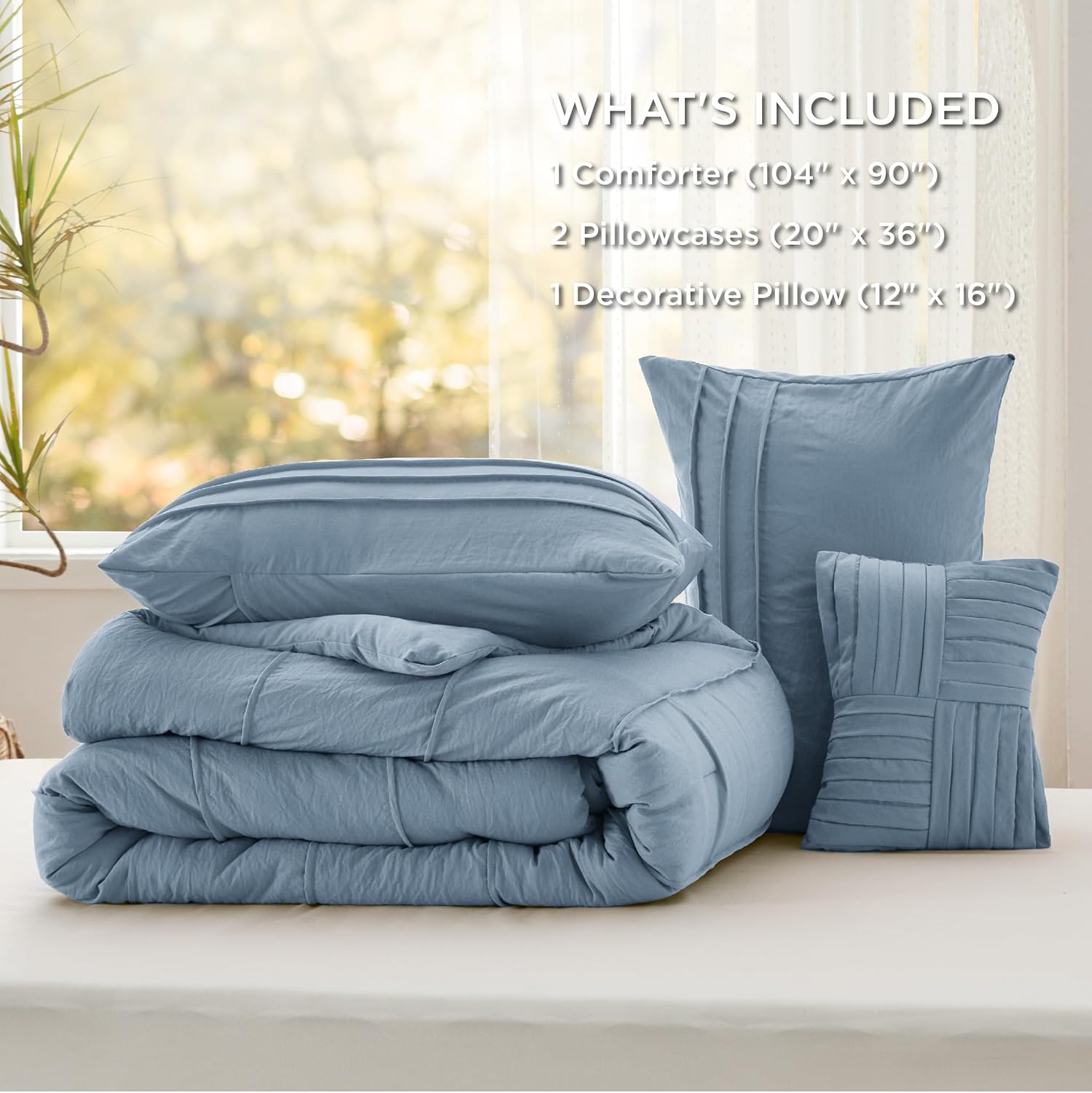 Bedsure King Comforter Set - 4 Piece Pinch Pleat Bedding
