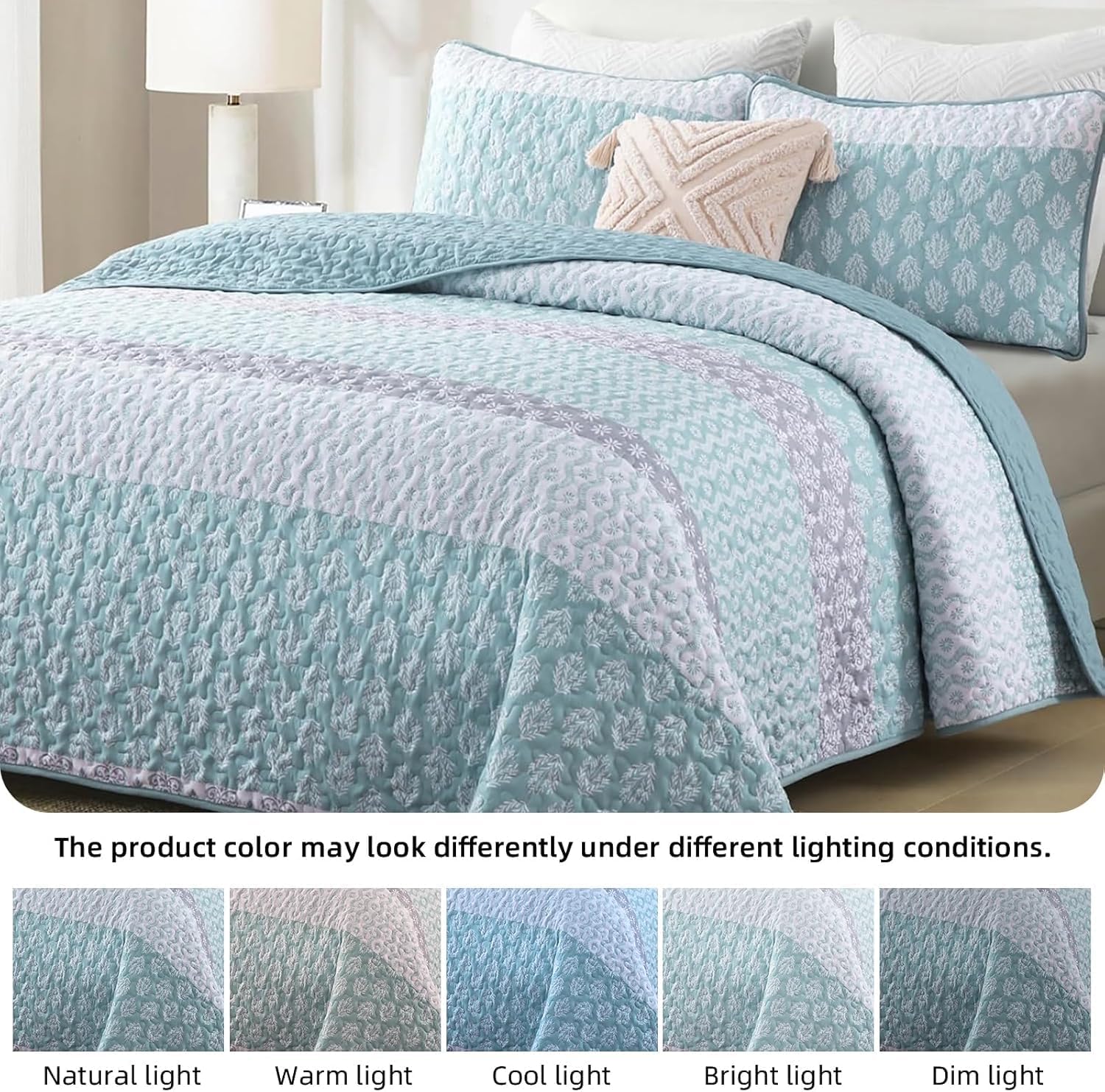 Cottolester Boho Striped Quilt Set Full Size 78x90 3 Pieces