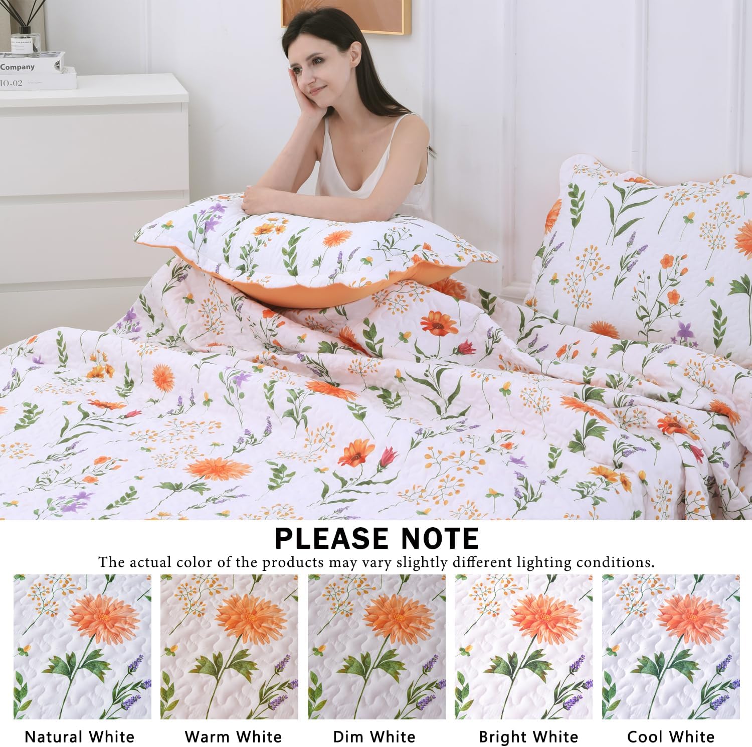 EVENHUG Queen Floral Quilt Set 3 Piece Reversible Bedding