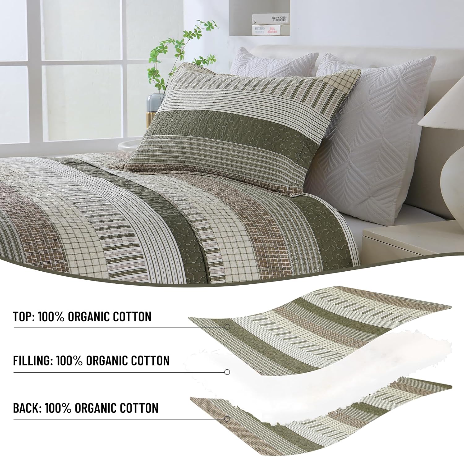 CozyQQ Striped Farmhouse King Quilt Set