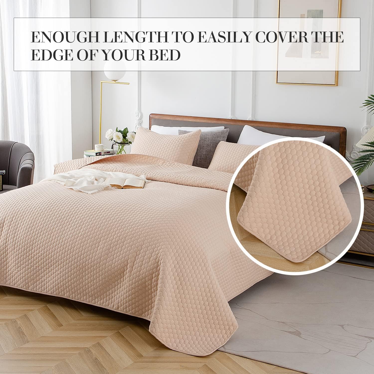 HENGWEI Queen Quilt Set with Champagne Gold Design