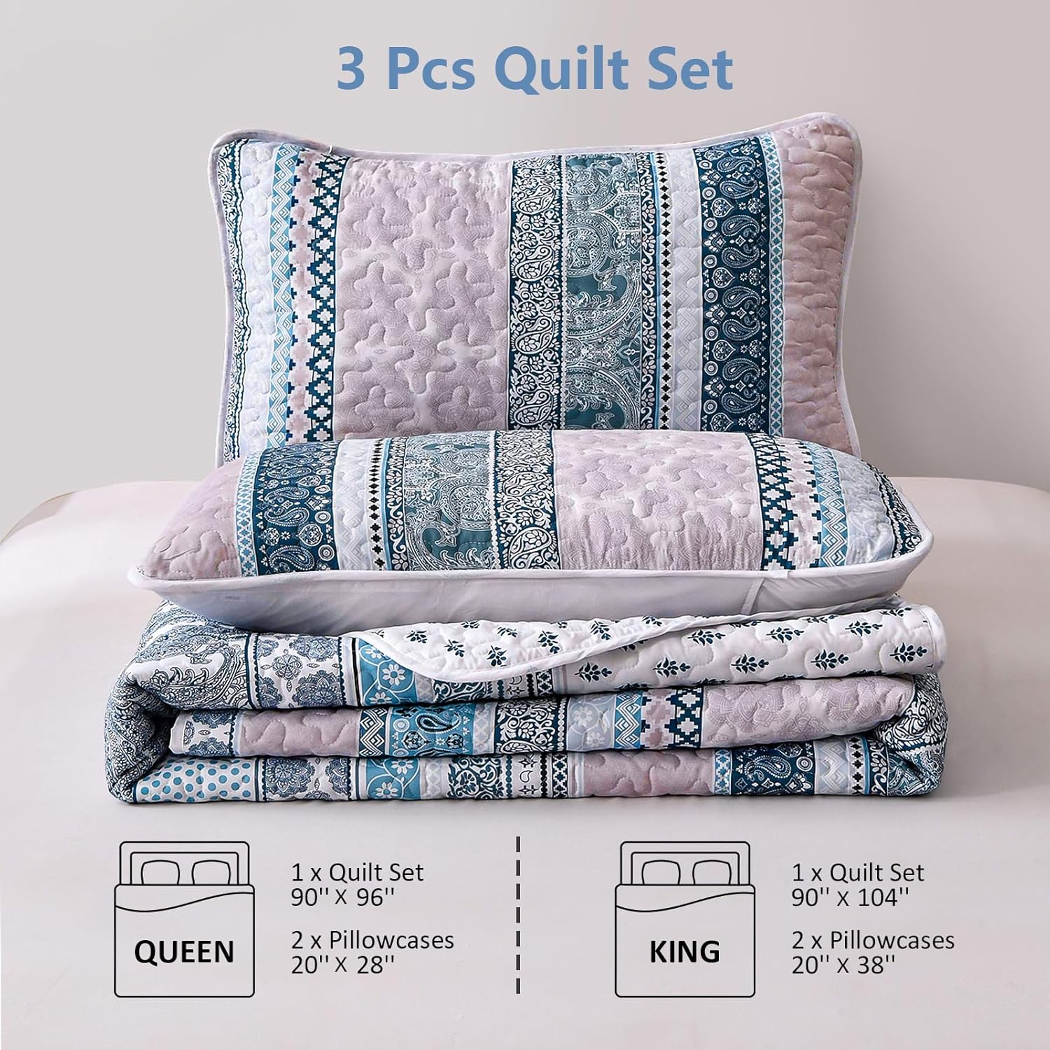 WONGS BEDDING Blue Boho Quilt Set California King