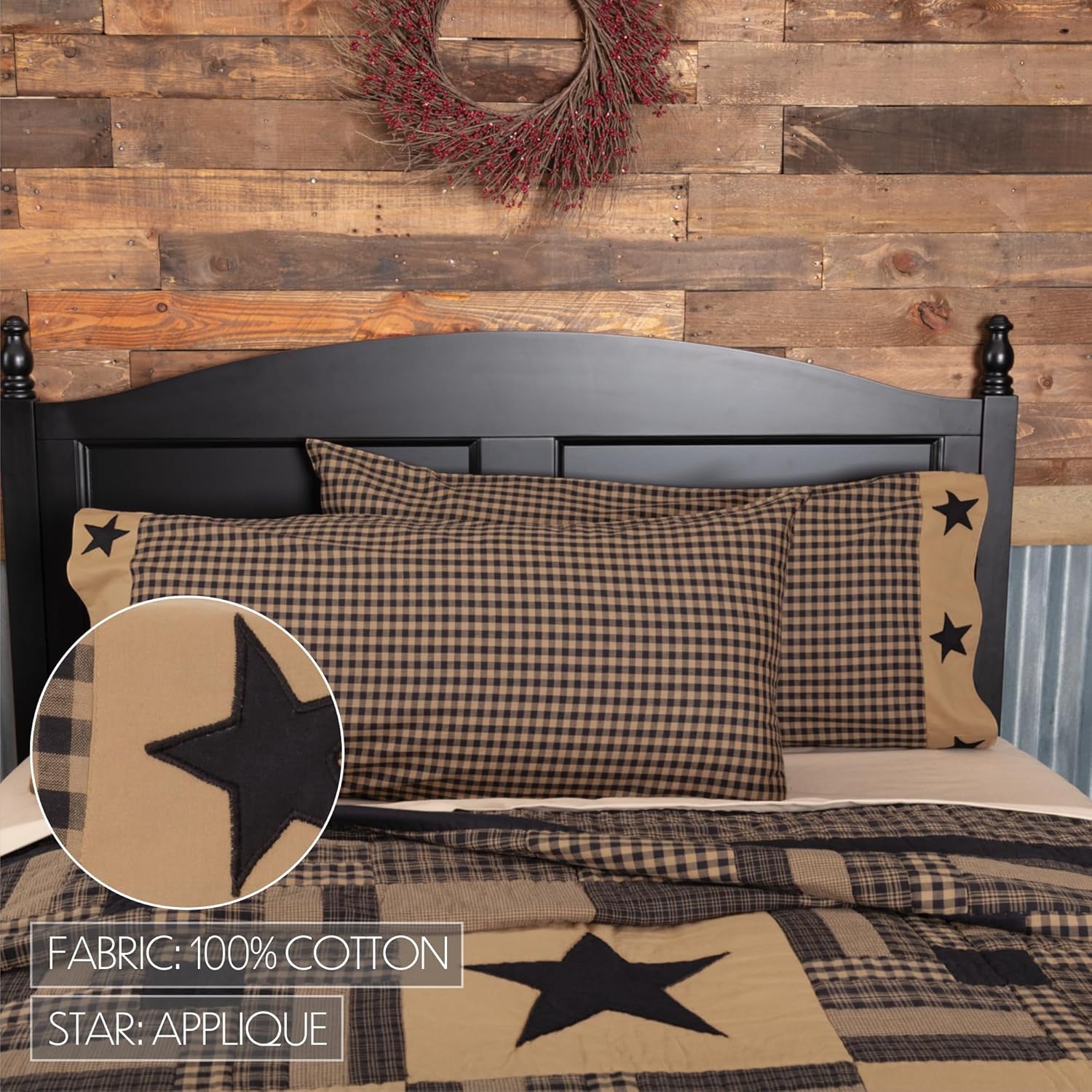 VHC Brands Black Check Star Quilt Set 5 Piece
