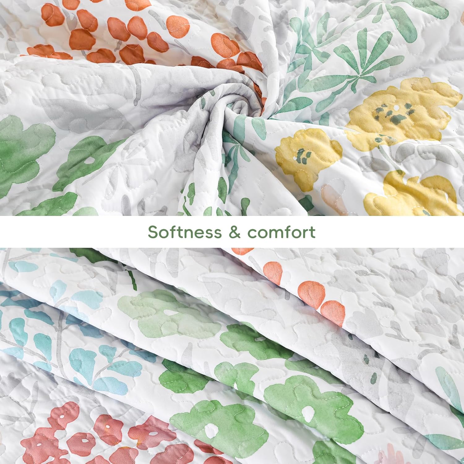 Sage Green Floral Quilt Set Queen 3 Pieces 1