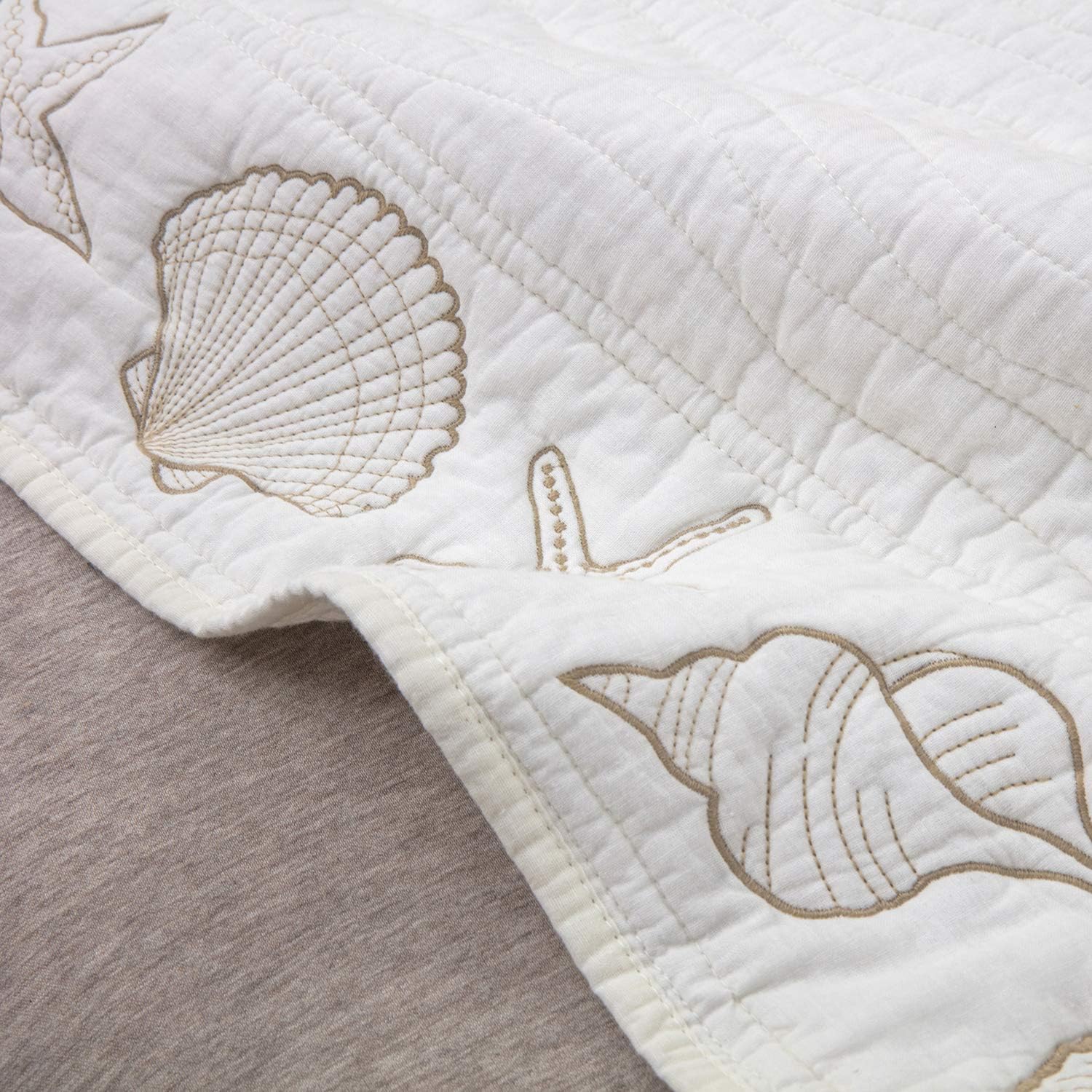 Greenland Home Coastal Seashell Embroidered Bed Skirt Ivory Twin
