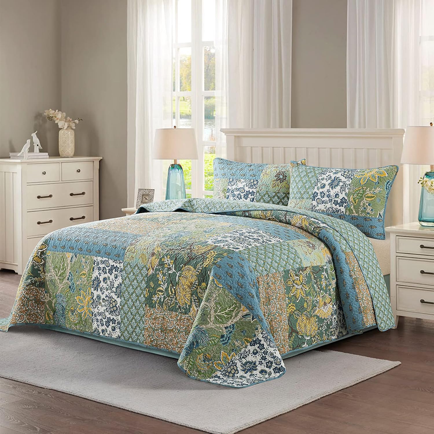 NEWLAKE Cotton Patchwork Bedspread 3-Piece Set