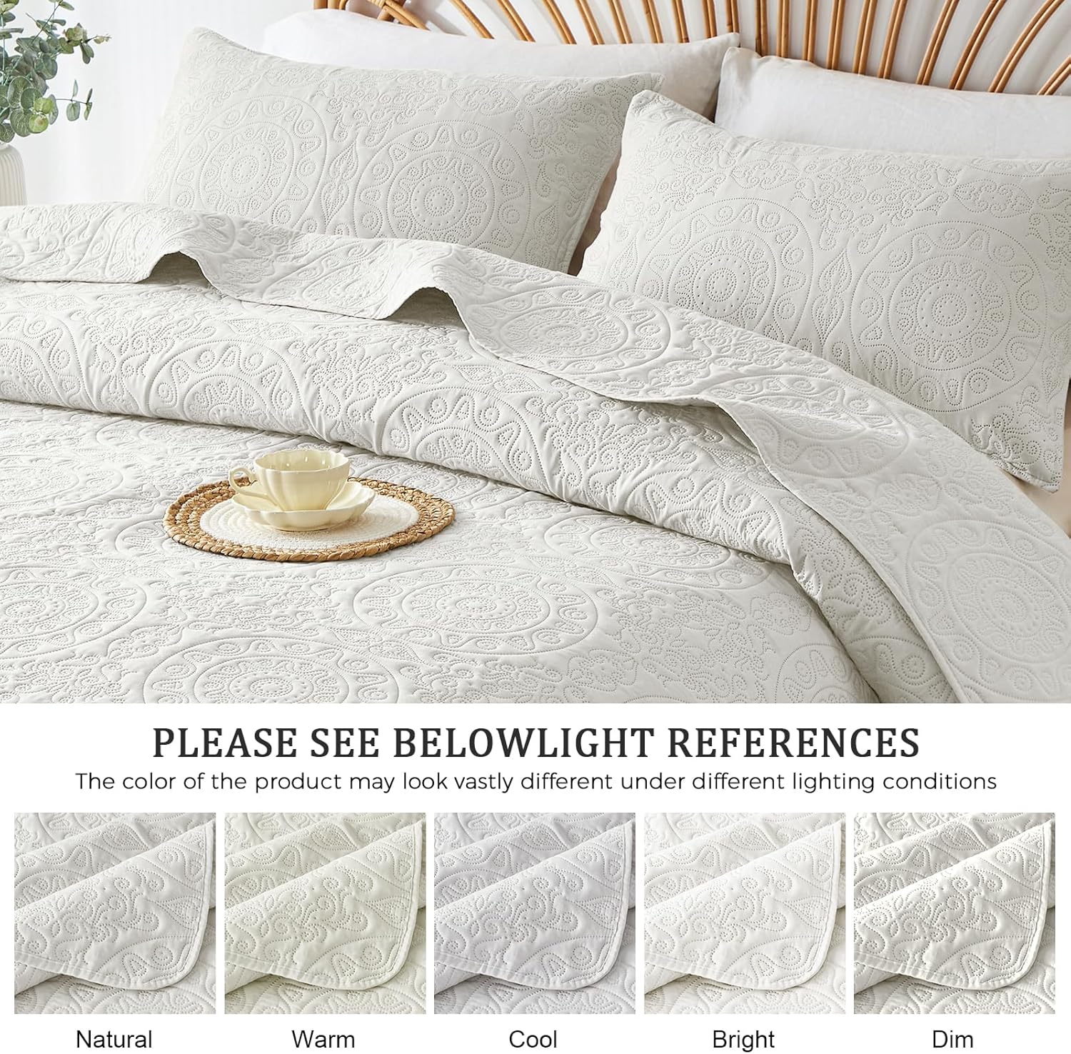 WURUIBO Cream White Quilt Set Queen Size 1