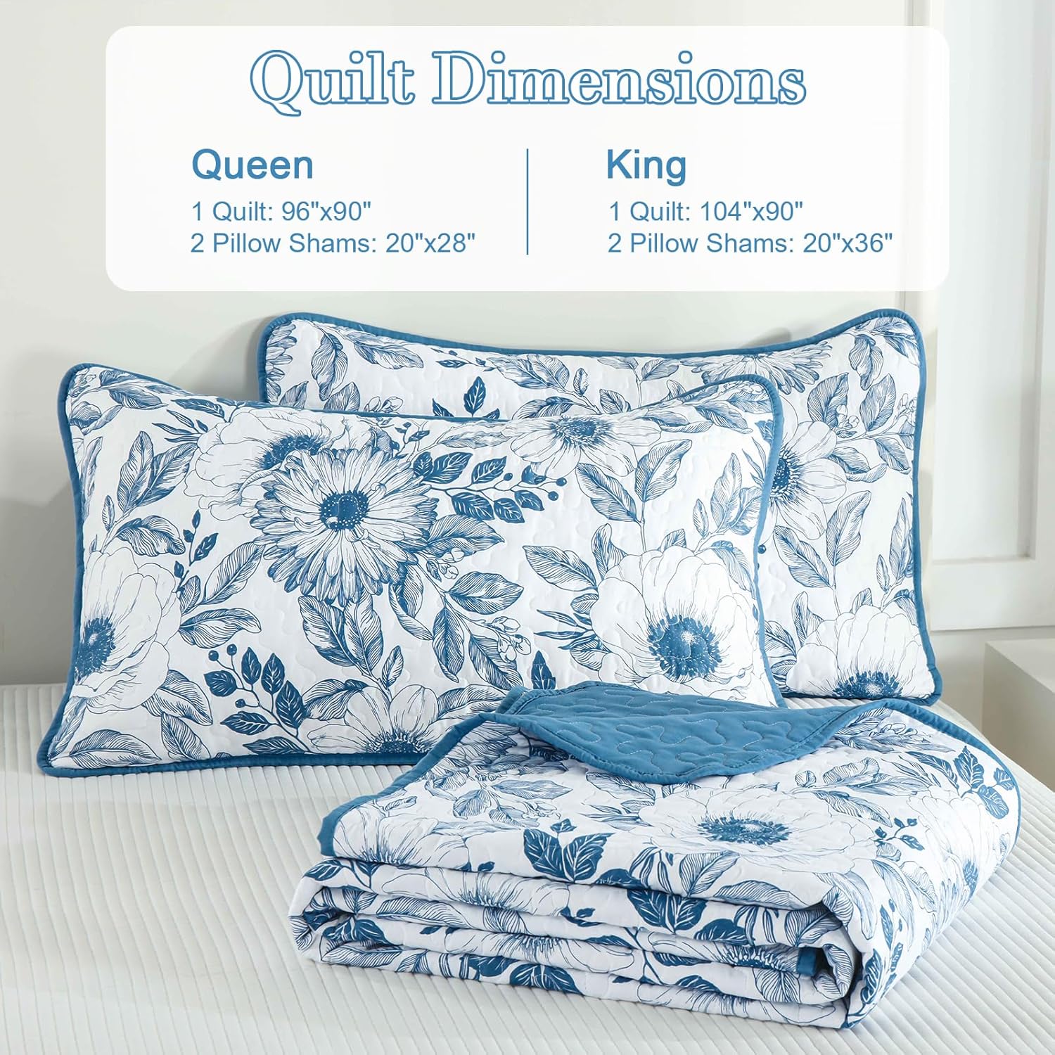 Drucon King Size Floral Quilt Set 3 Pieces