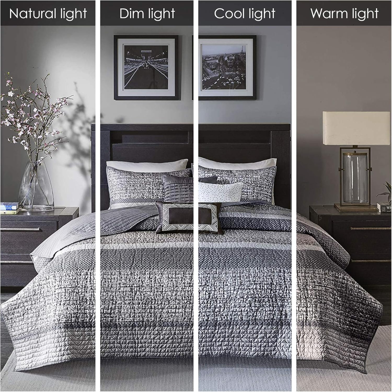 Madison Park King Quilt Set with Glitter Accent Chevron GreyTaupe