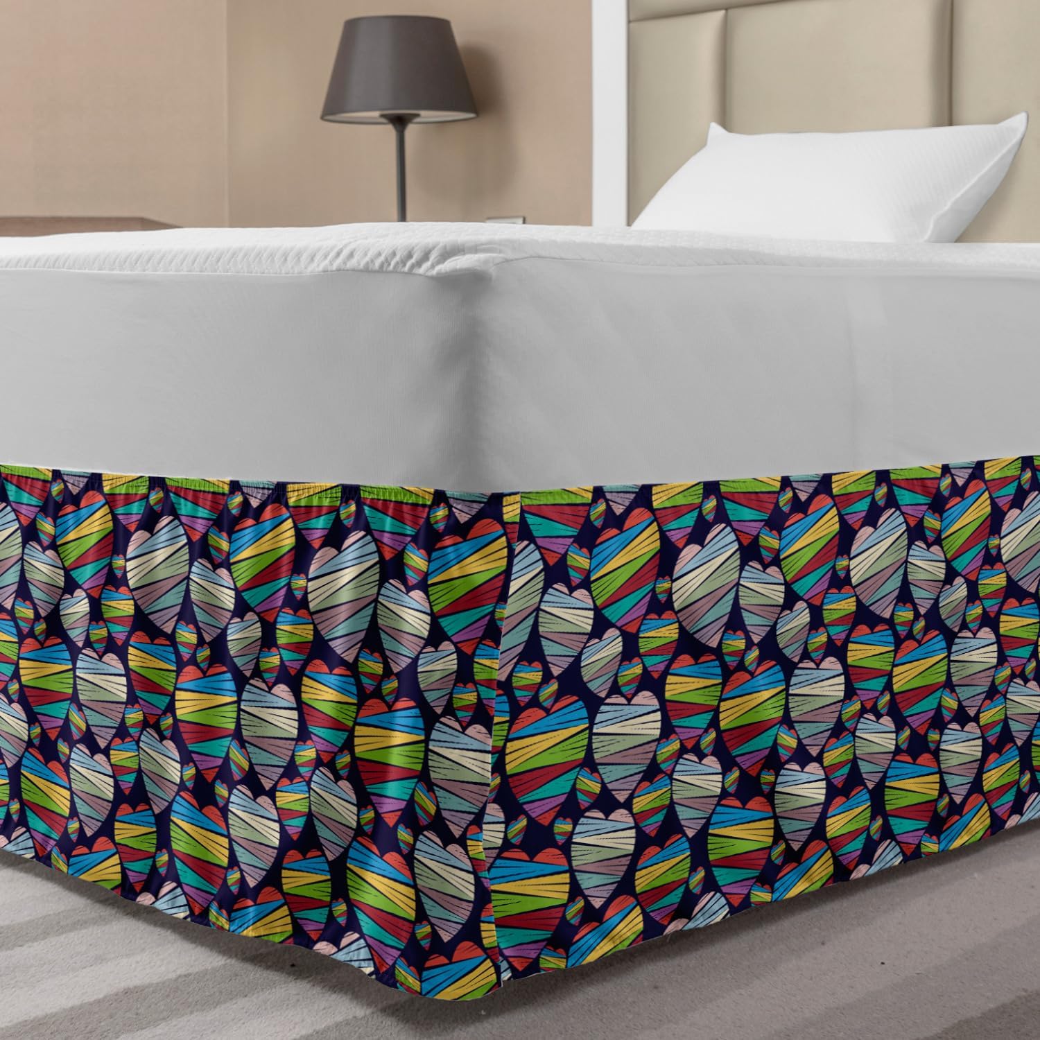 Lunarable Valentines Day Bedskirt - Indigo Multicolor