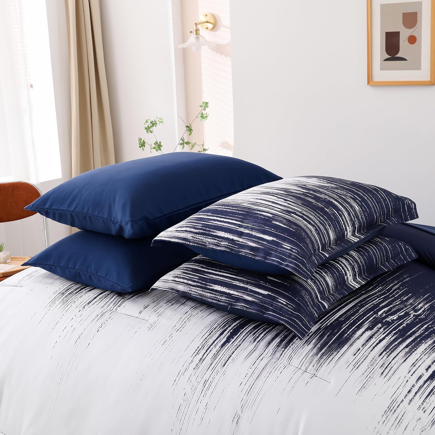 Dinjoy Ombre Navy Blue Comforter Set 7 Pieces