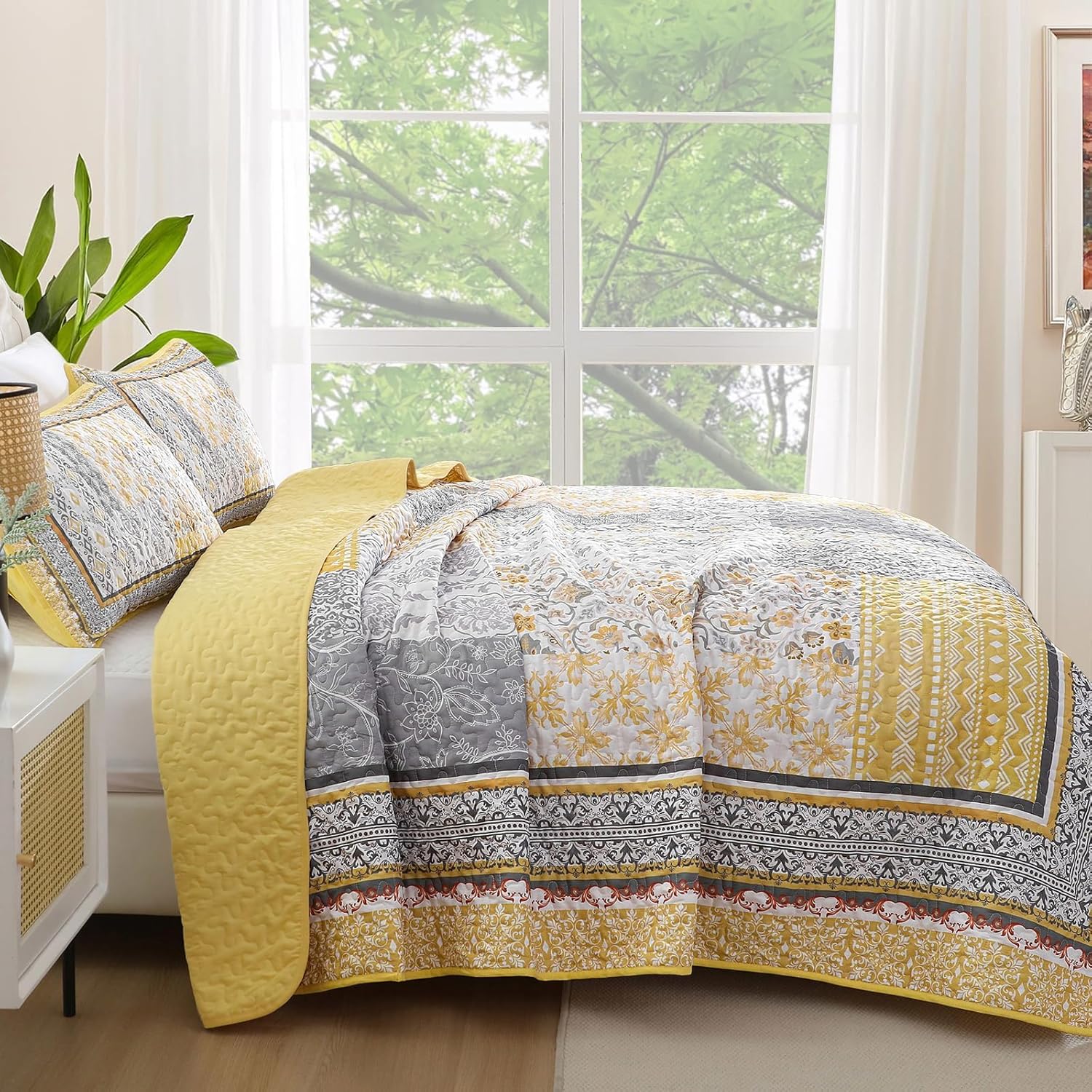 WONGS BEDDING Yellow Quilt Set Full Size