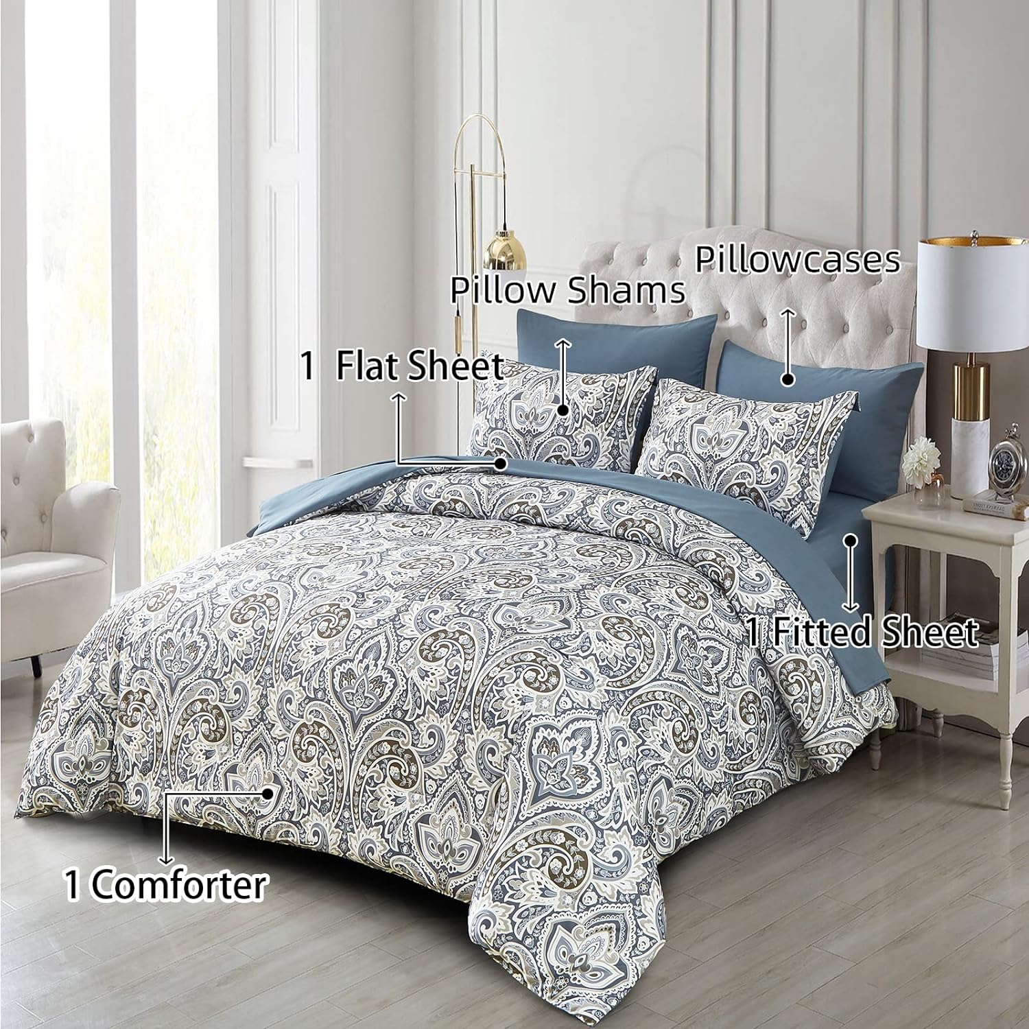 Drucon Blue Paisley 7-Piece Comforter Set