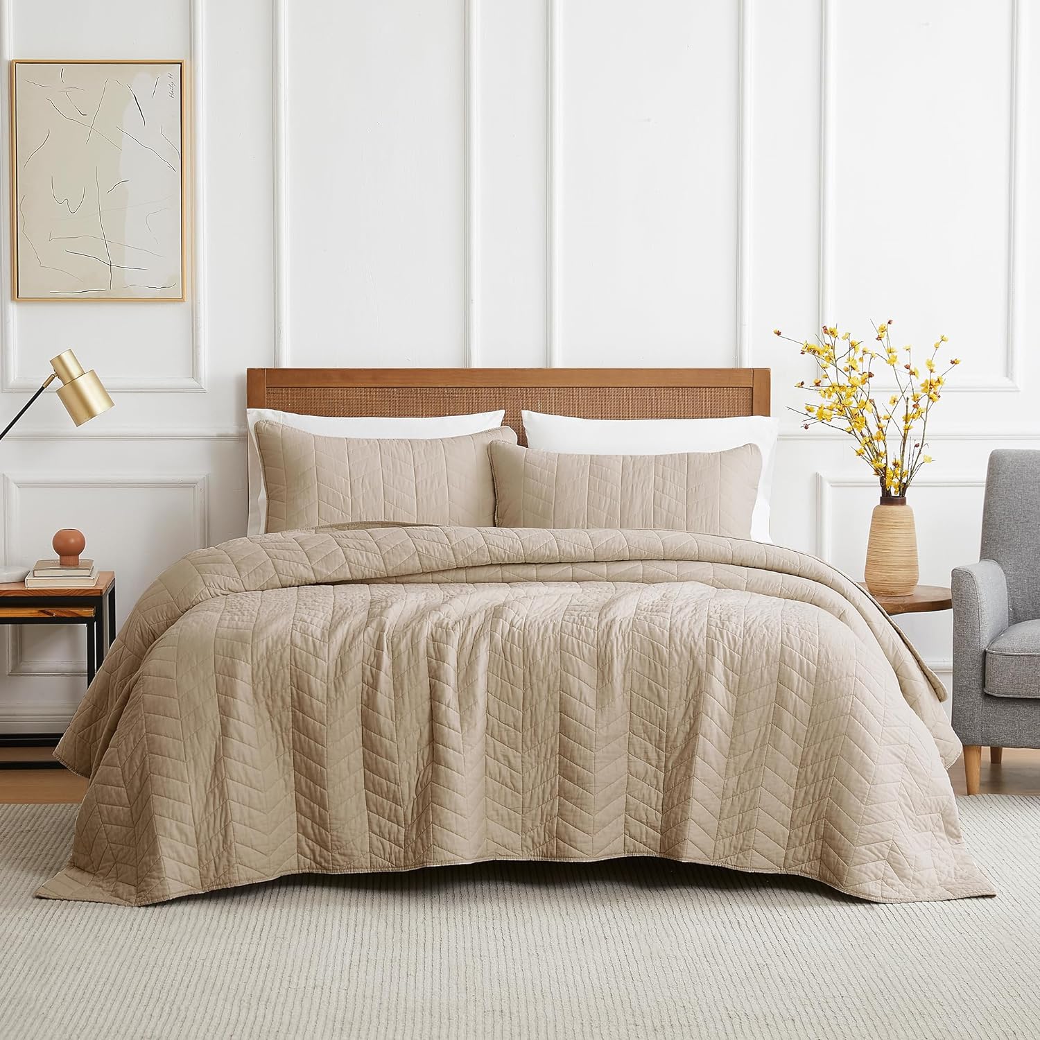 Palassio Dark Beige Cotton Quilt Set for King Size Bed