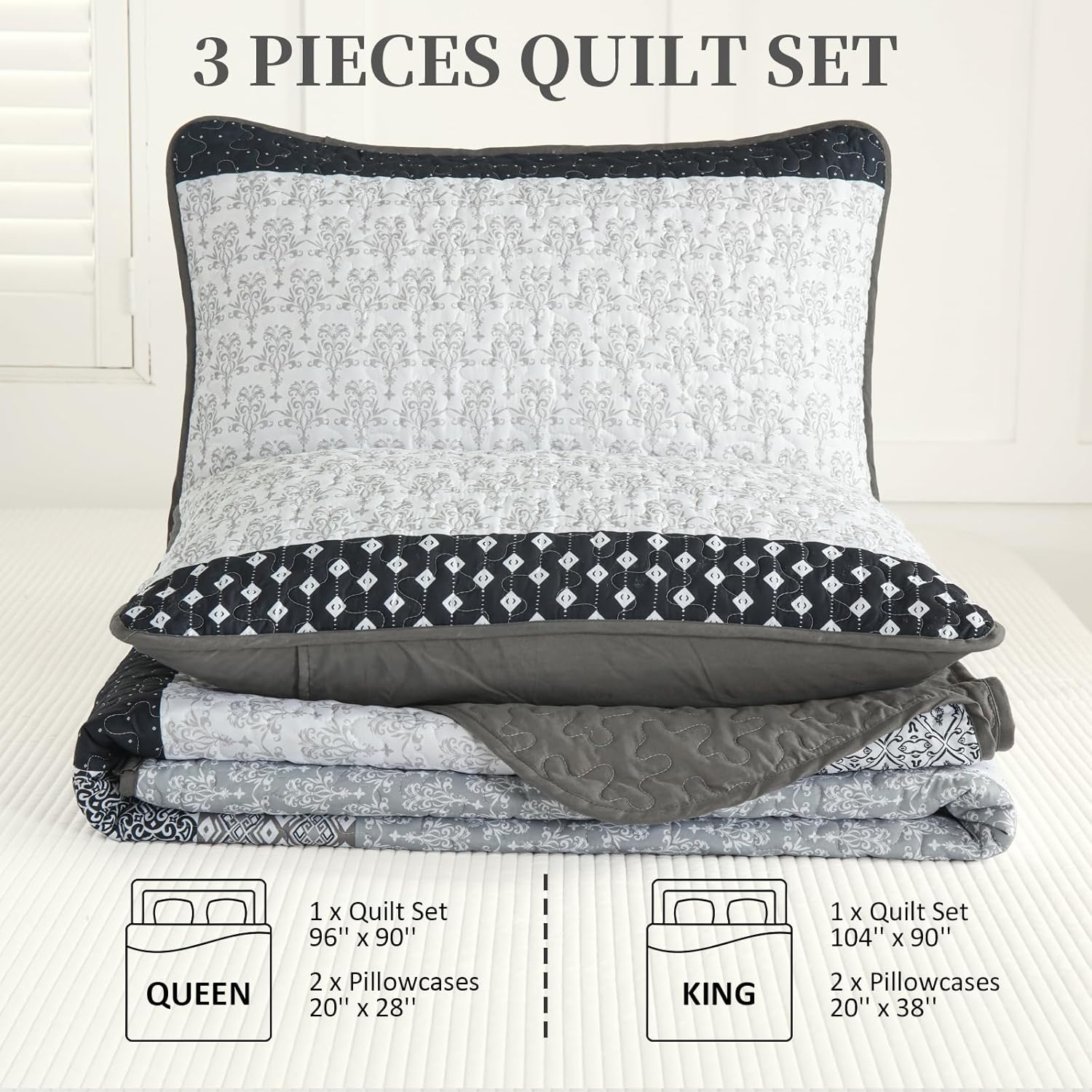 WONGS BEDDING Boho Stripe Queen Quilt Set 3 Piece