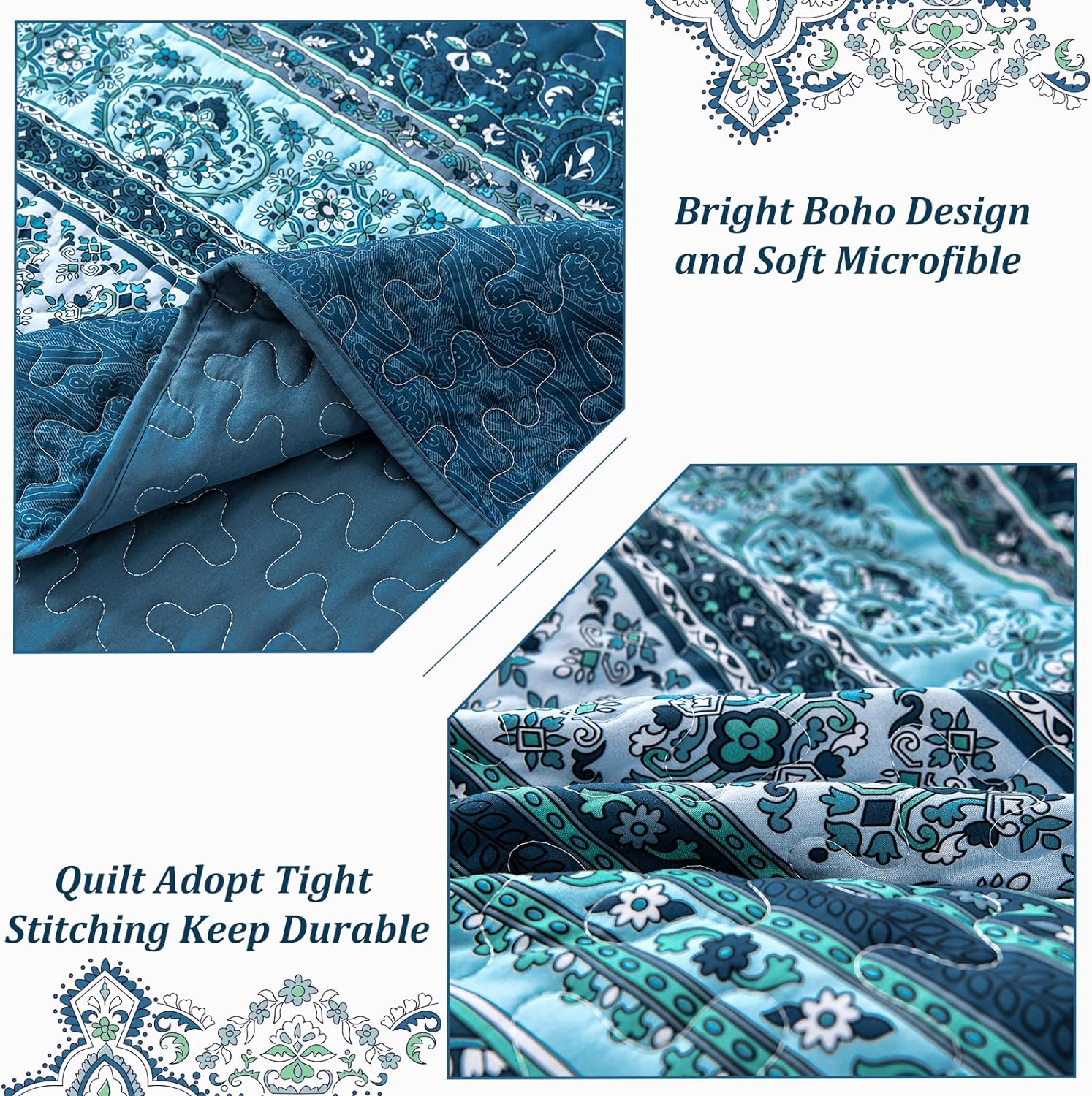 WONGS BEDDING Boho Quilt Set Full Size Blue