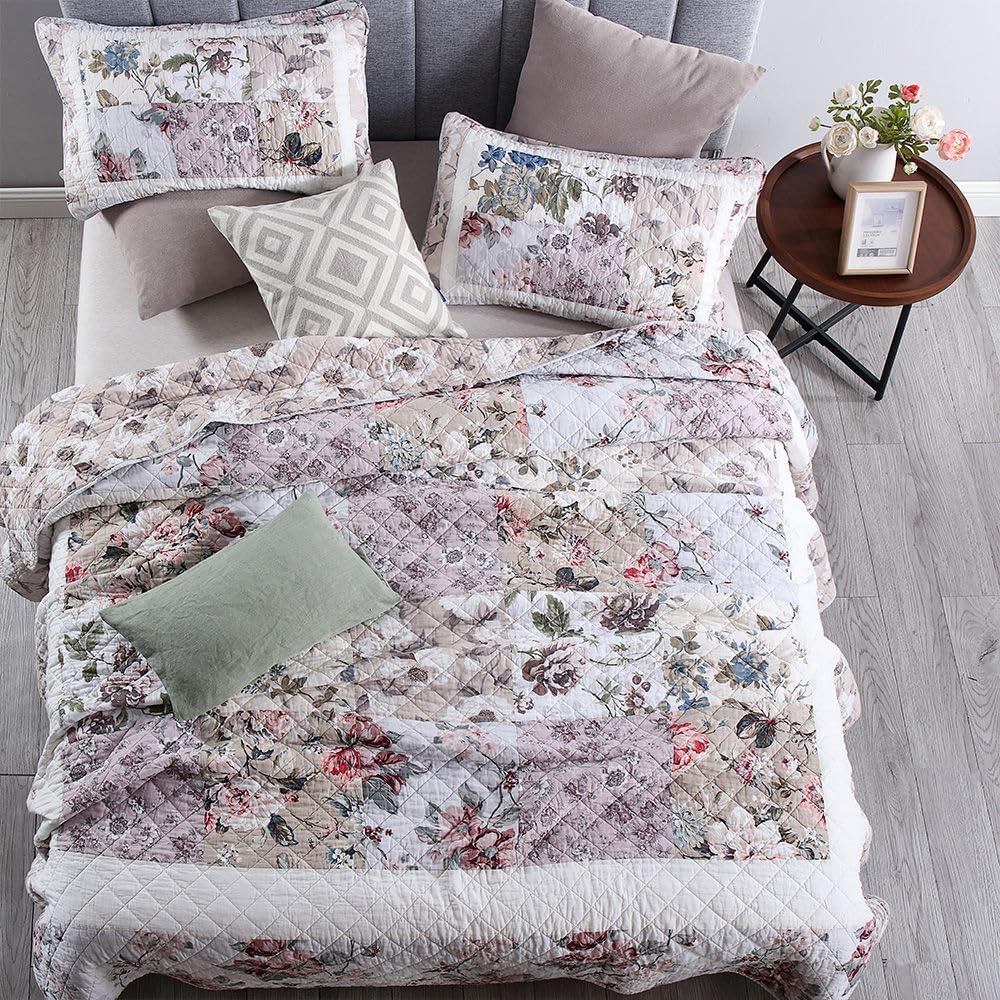 Camandy Cotton Reversible Quilt Bedding Set 3 Pieces King Size