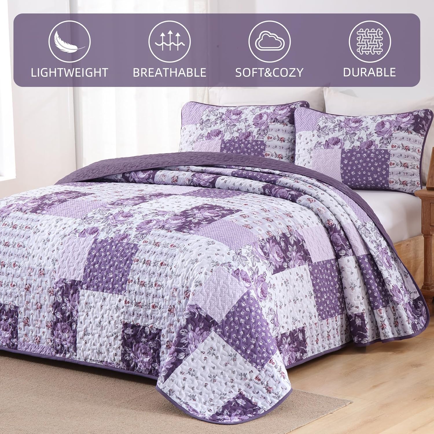 Anibedding 3 Piece Floral Quilt Set Queen Size