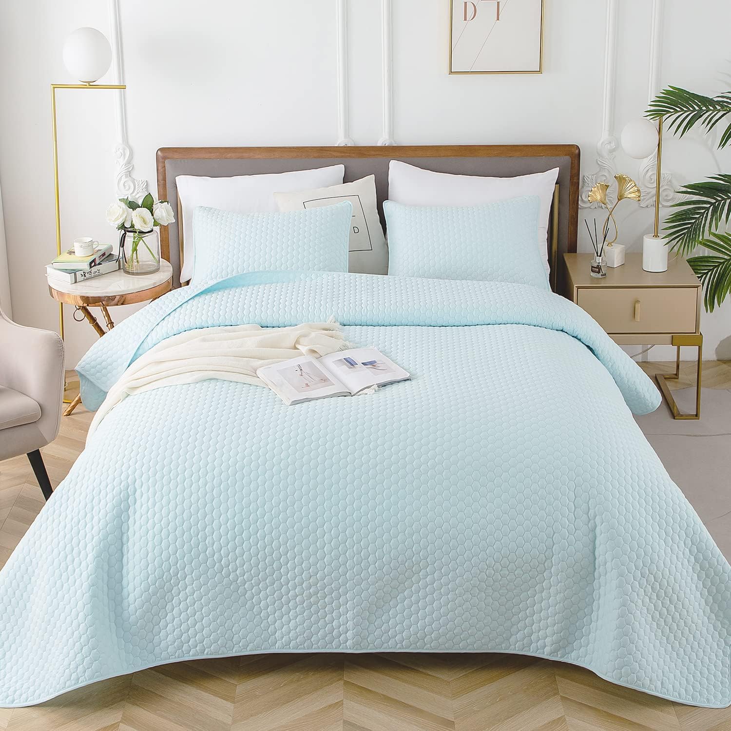 HENGWEI Queen Size Lightweight Blue Bedspread Set