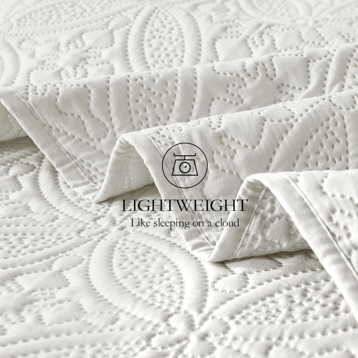 WURUIBO KingCal King Quilt Set Cream White
