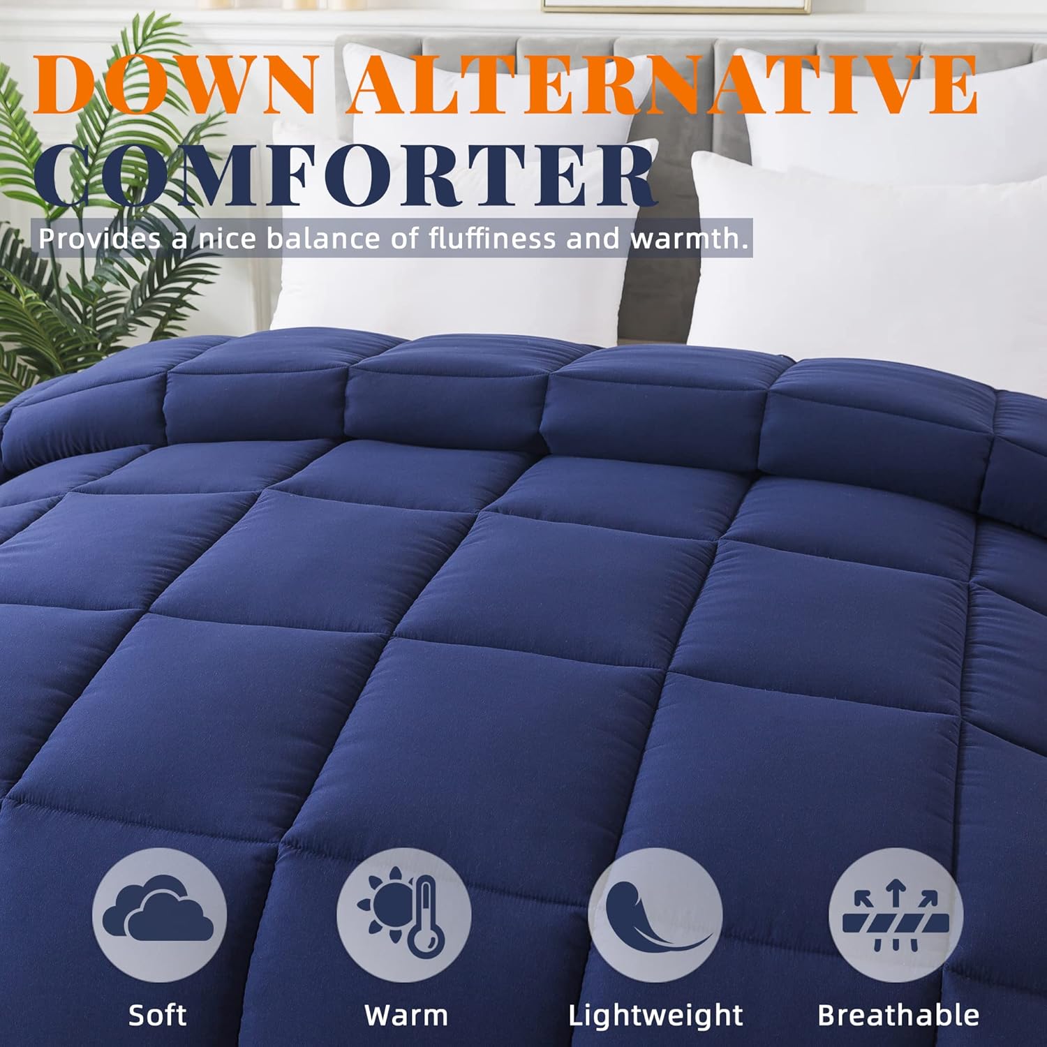 Kanak Bedding 100 Egyptian Cotton Comforter Set 3 Pieces Navy BlueGrey