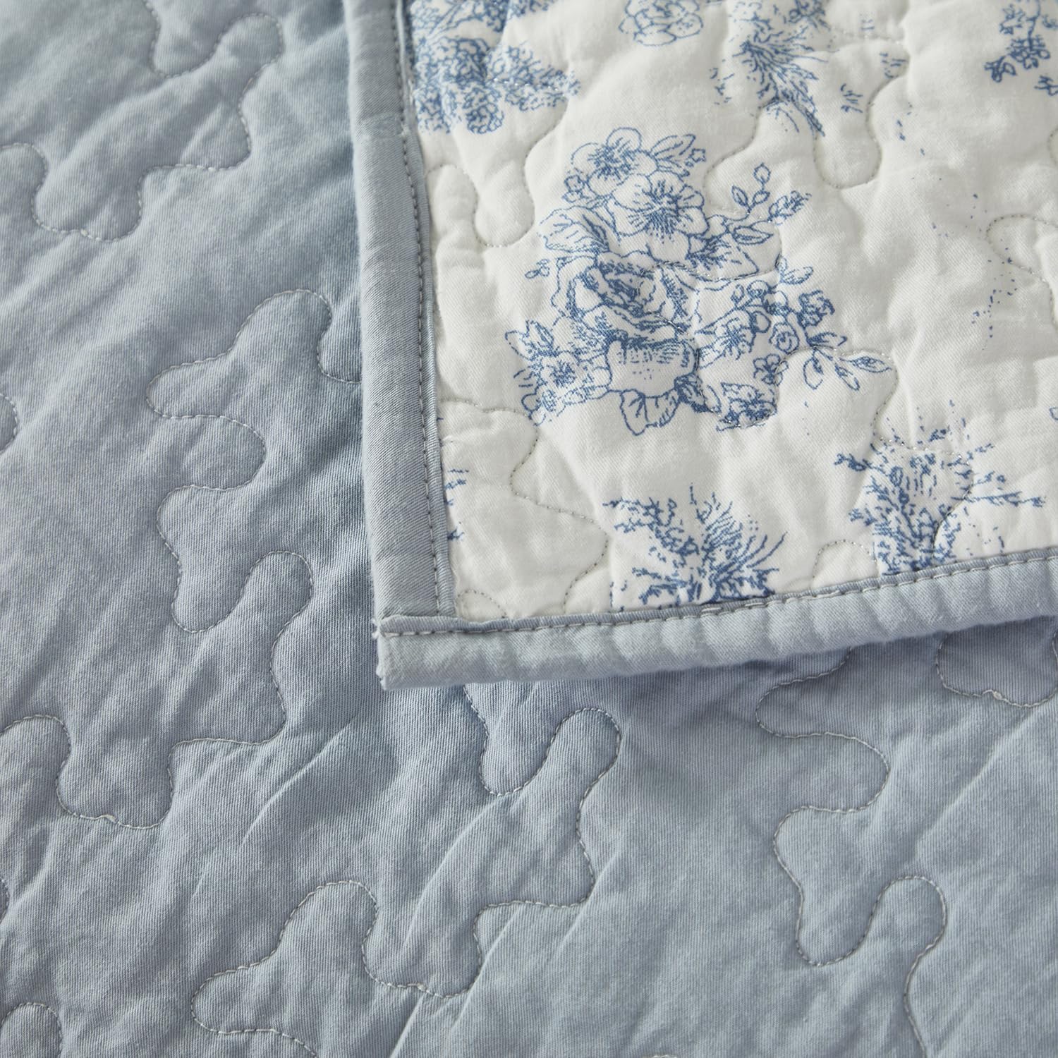 Brandream Cotton Toile Quilt Set 3-Piece Blue and White