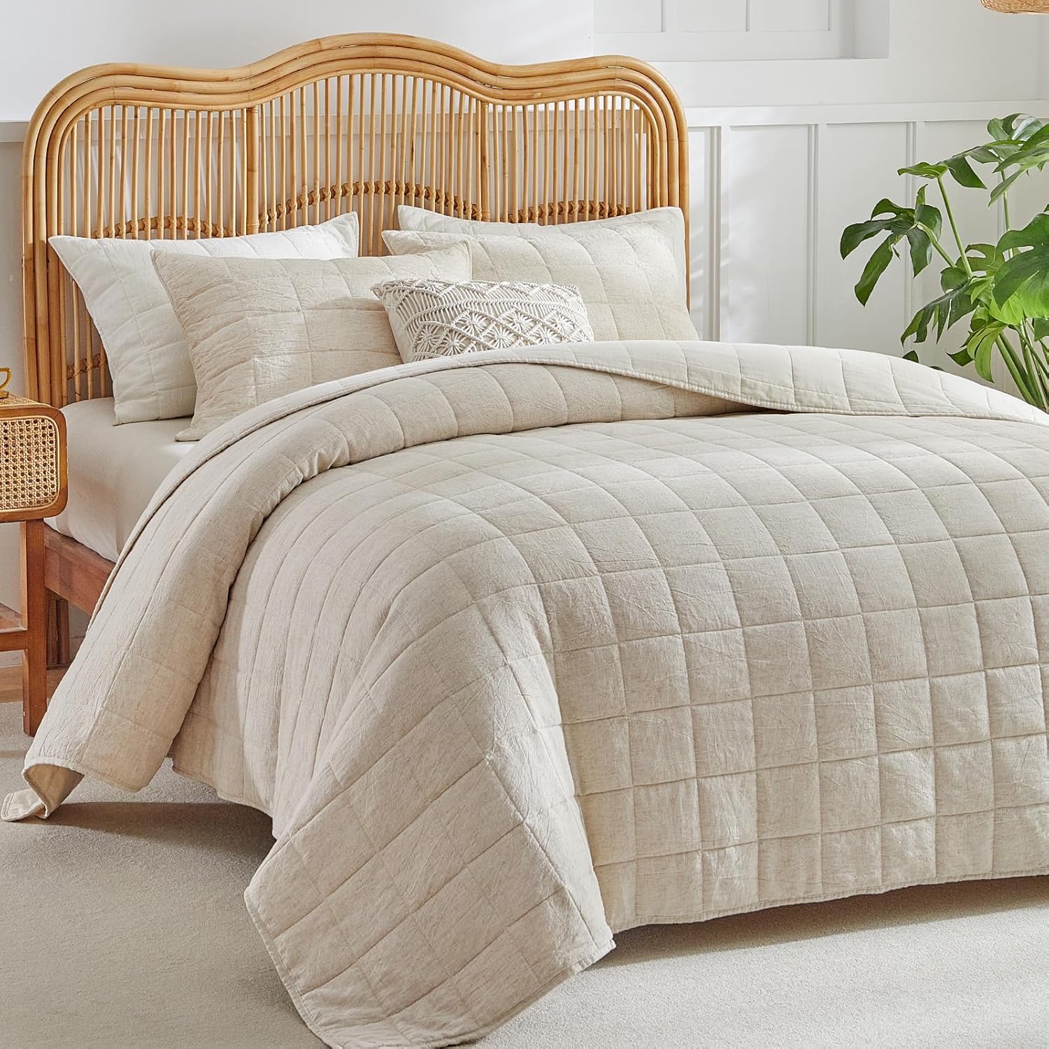 WARMDERN Linen Cotton Quilt Set King Size