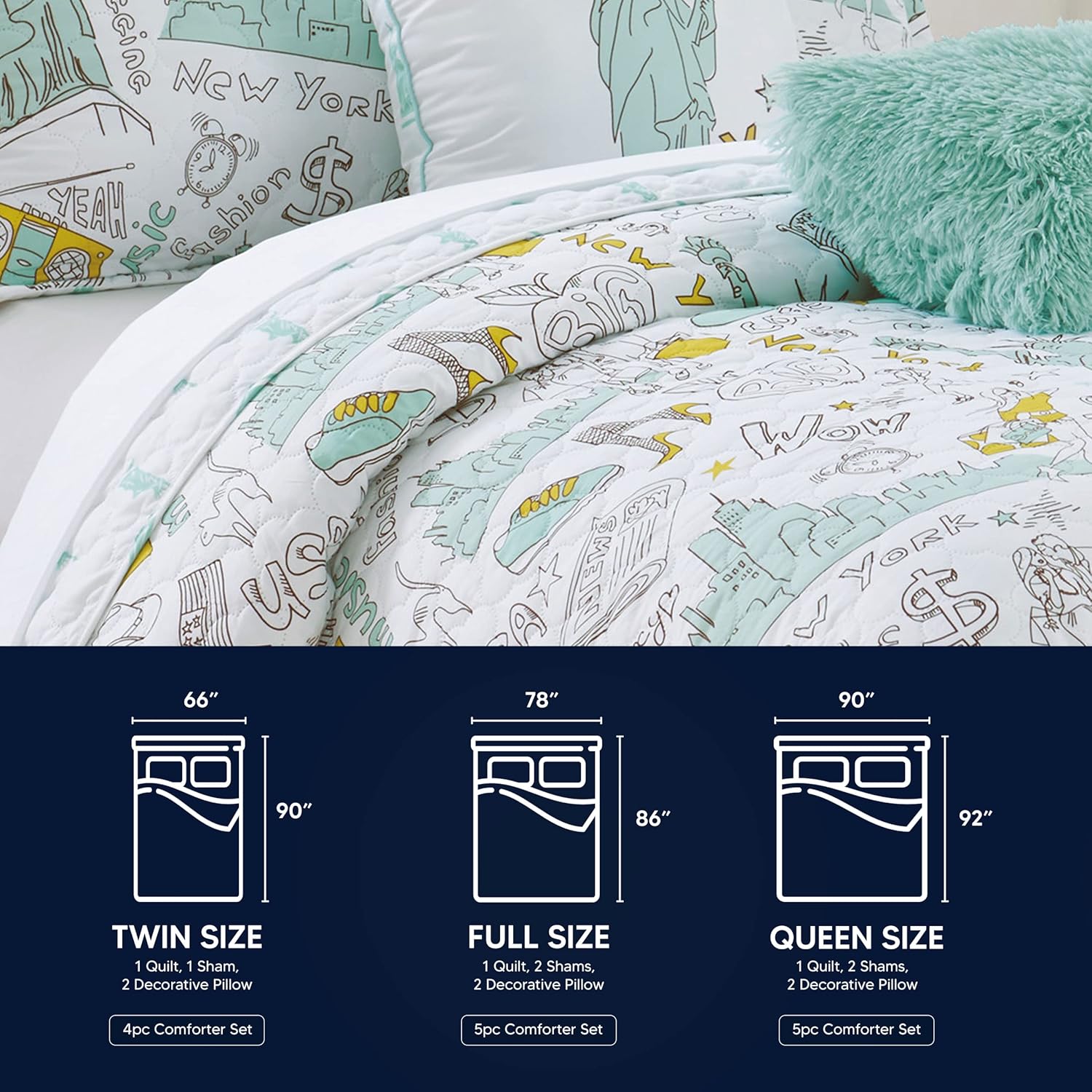 Chic Home New York 5 Piece Reversible Quilt Set - Purple