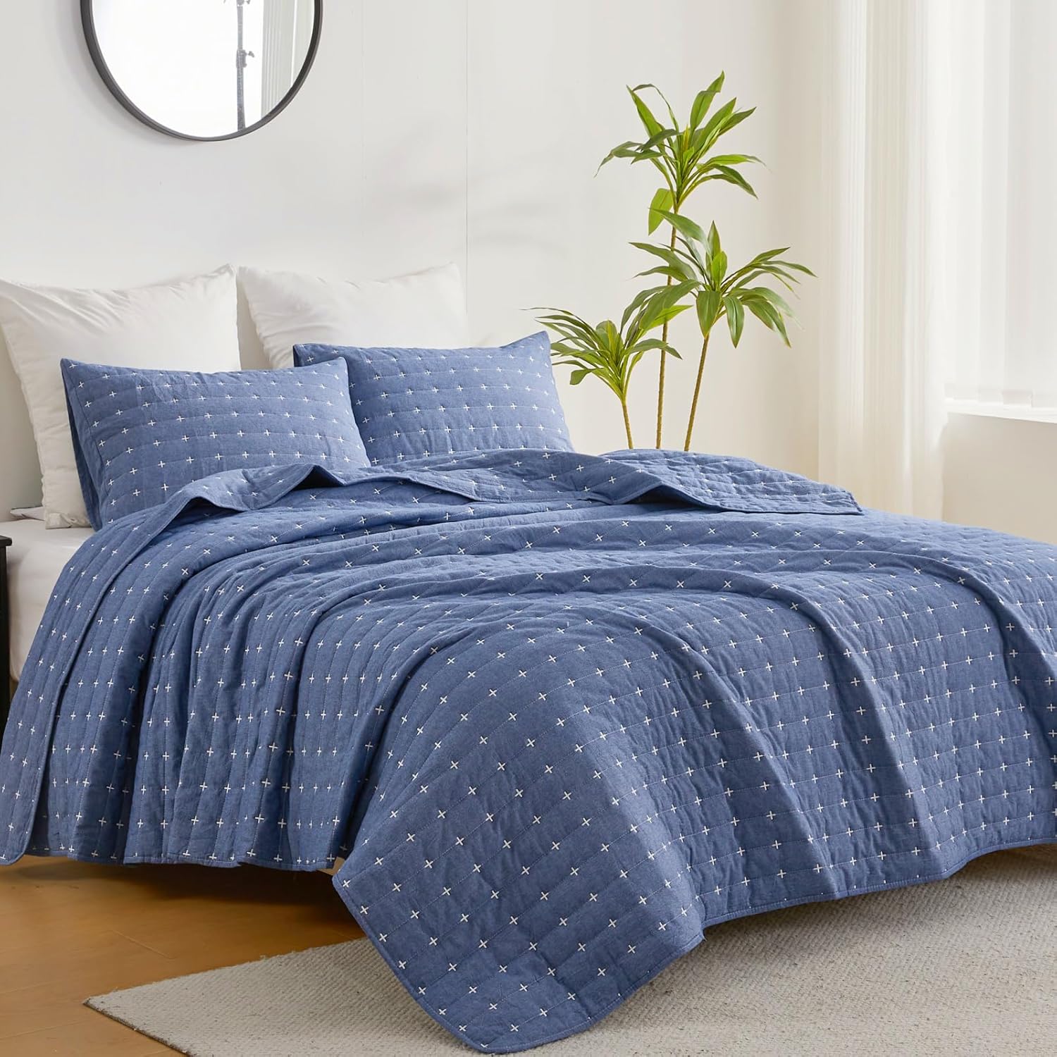 ENJOHOS 100 Cotton Reversible Cal King Quilt Set