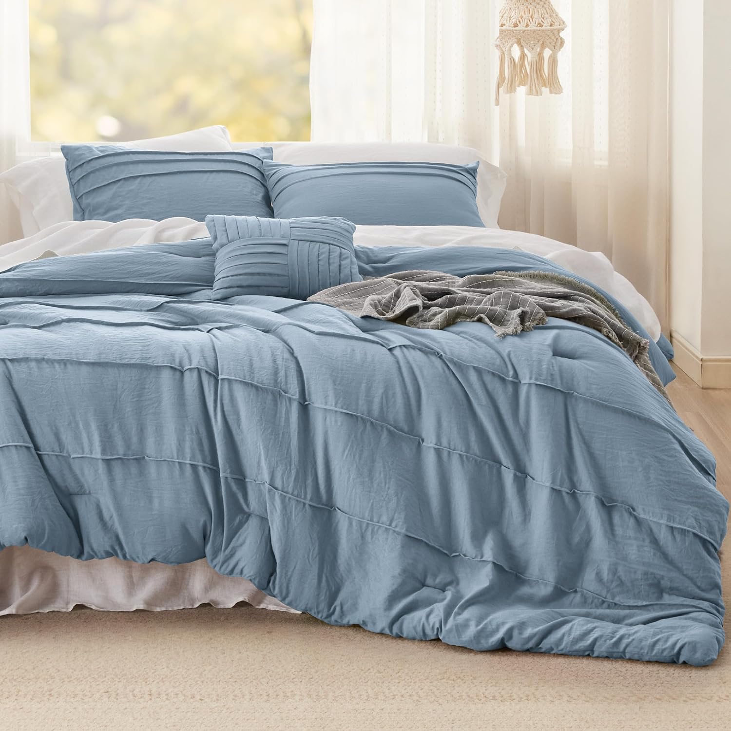 Bedsure King Comforter Set - 4 Piece Pinch Pleat Bedding
