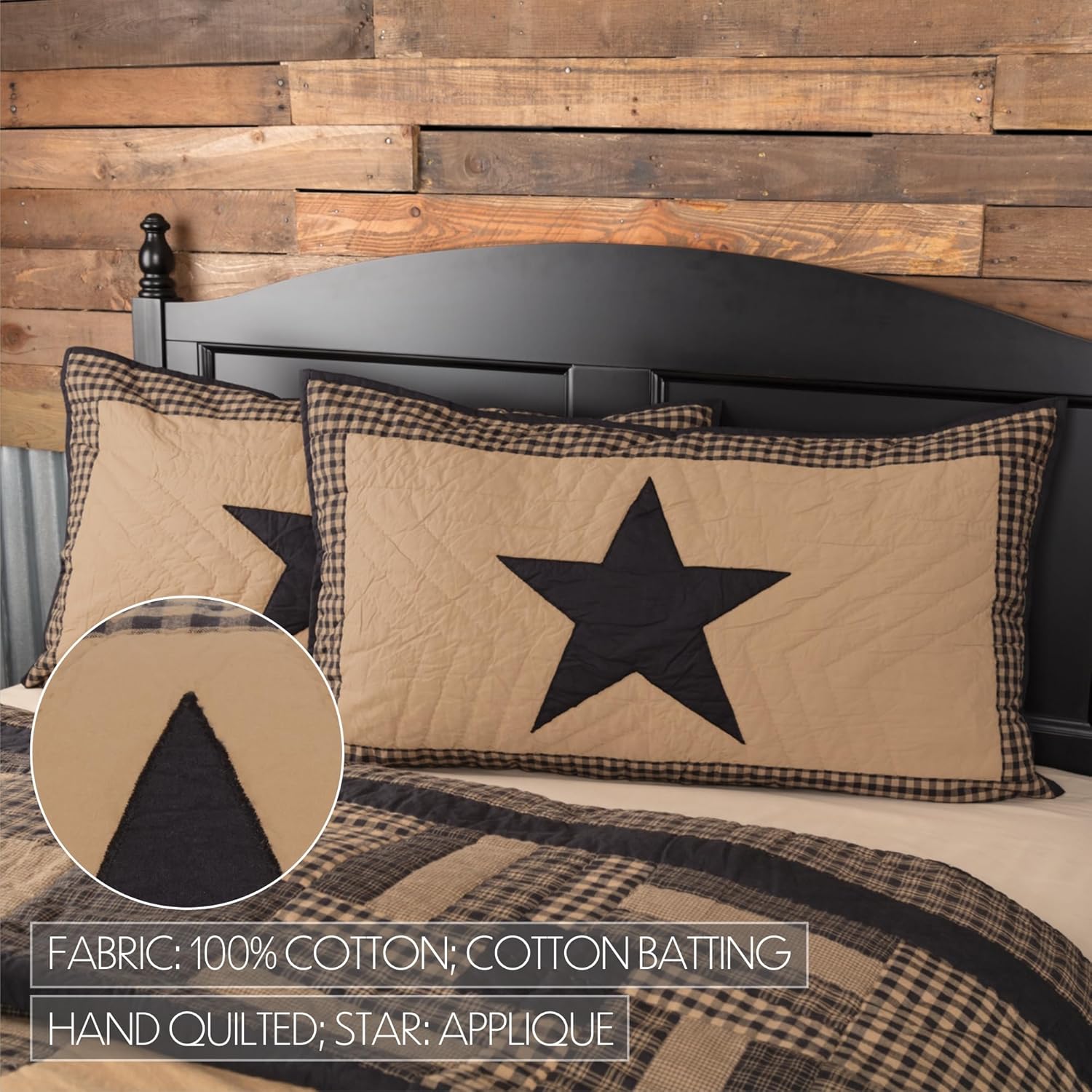 VHC Brands Black Check Star Quilt Set 5 Piece