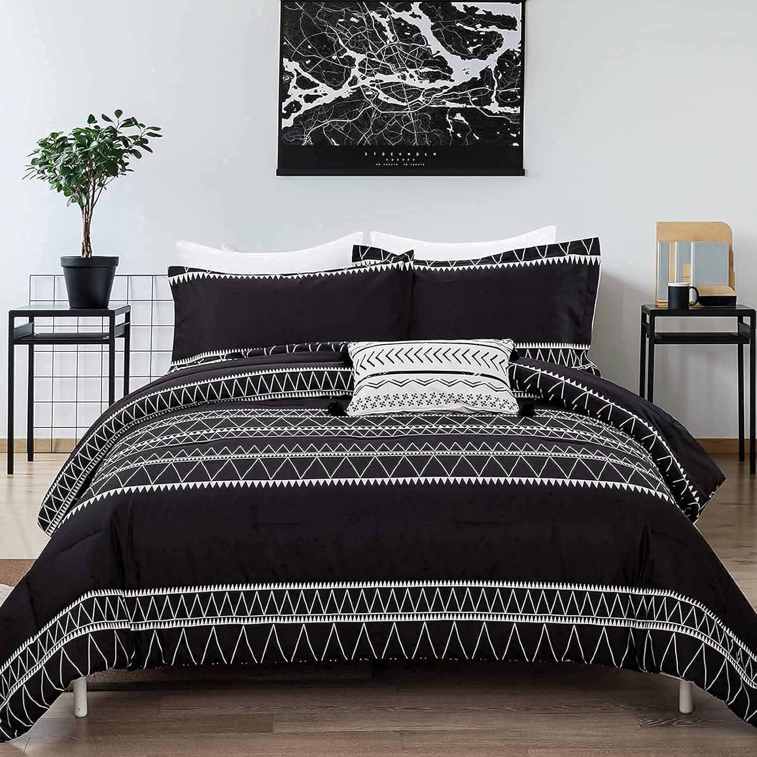WONGS BEDDING Black Comforter Set Full 3 Pieces
