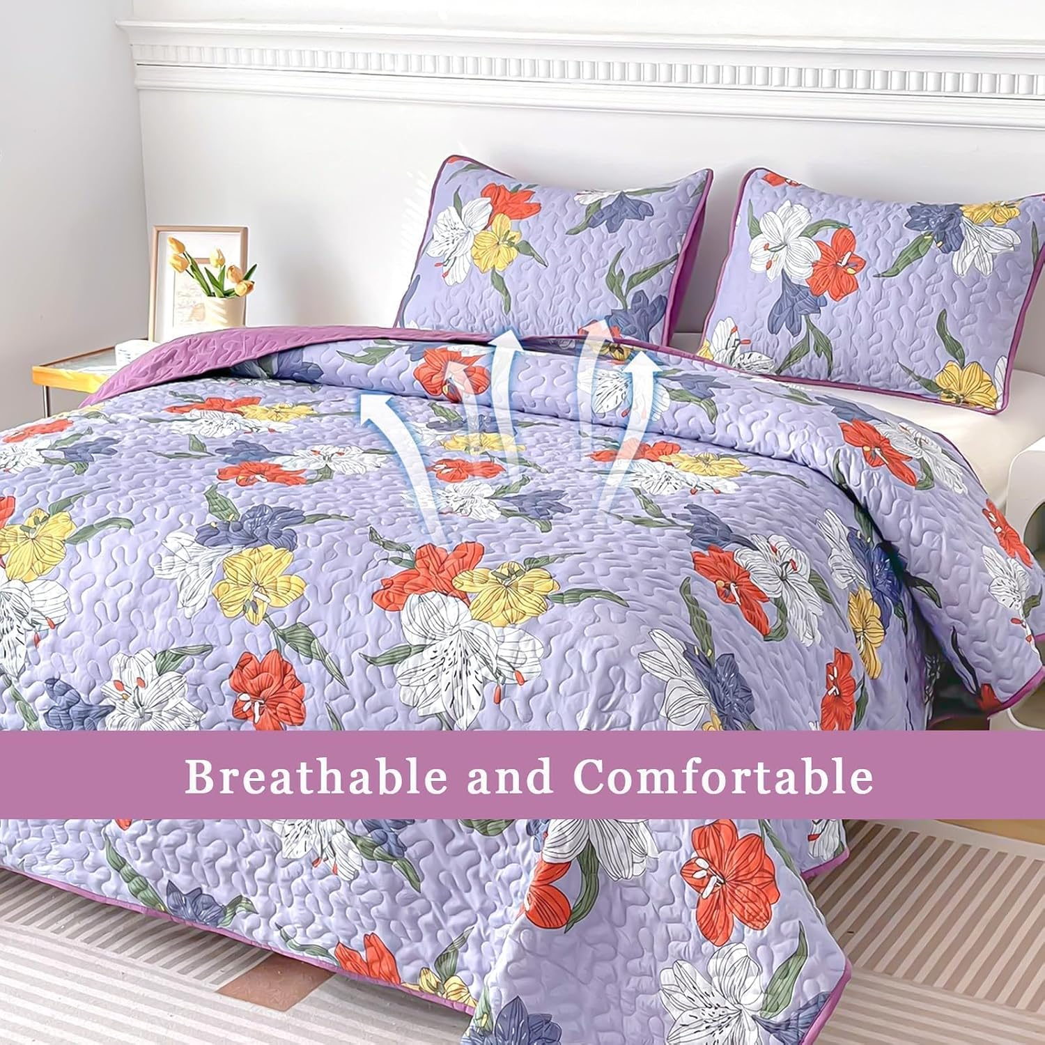 Heymybed Floral Quilt Set Queen Size 3 Piece