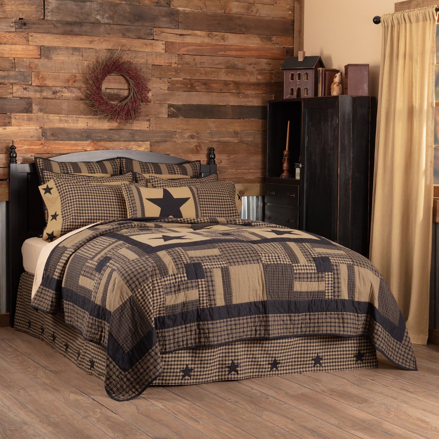 VHC Brands Black Check Star Quilt Set 5 Piece
