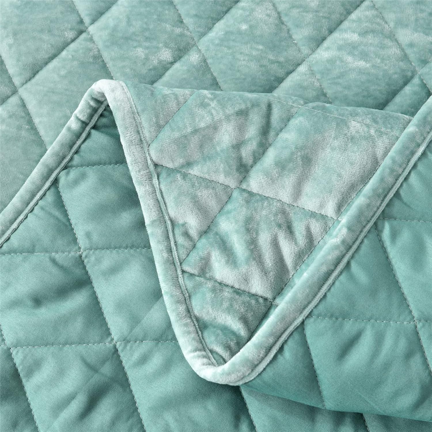 Fredsure Distressed Velvet Quilt Set - Sage Green King 3 Piece
