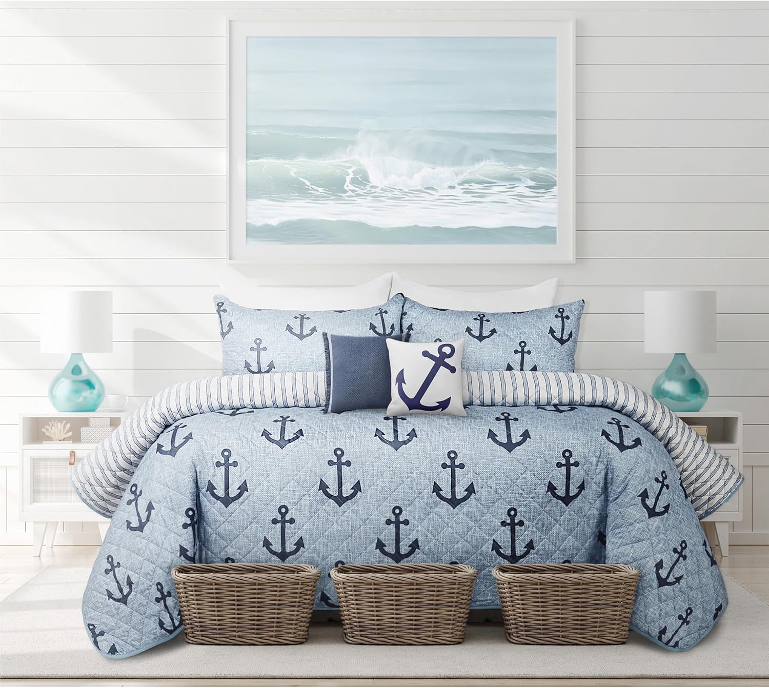 Safdie Co Quilt Set - Blue Anchors Design