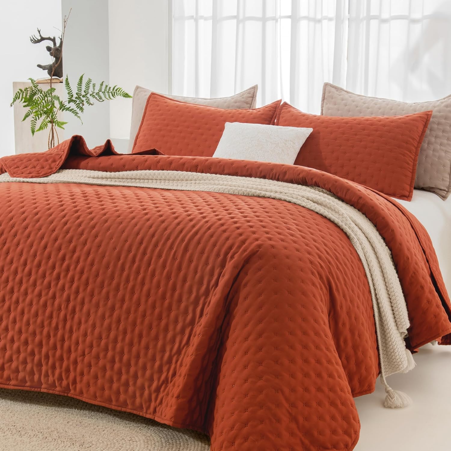 Andency California King Quilt Set 3 Piece Burnt Orange Bedding