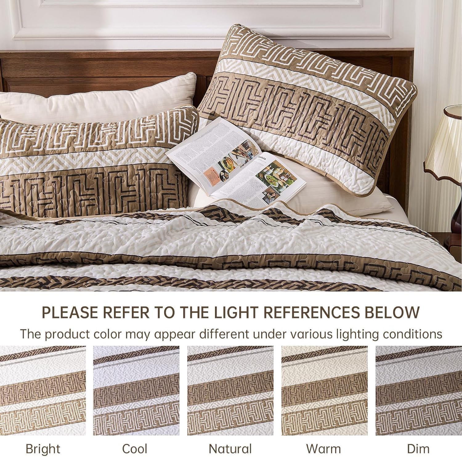 DJY Queen Size Brown Striped Quilt Set 3 Pcs
