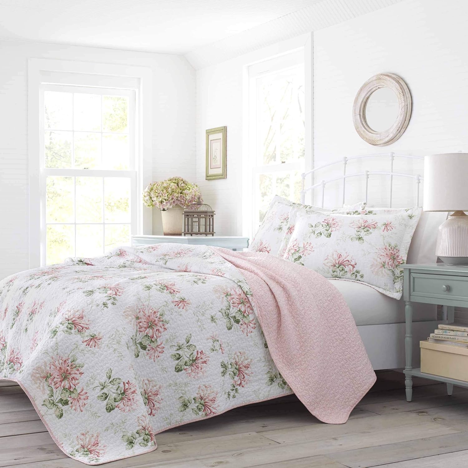 Laura Ashley Queen Quilt Set Honeysuckle Pink