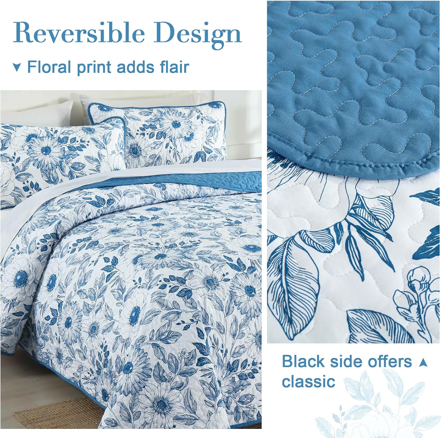 Drucon King Size Floral Quilt Set 3 Pieces