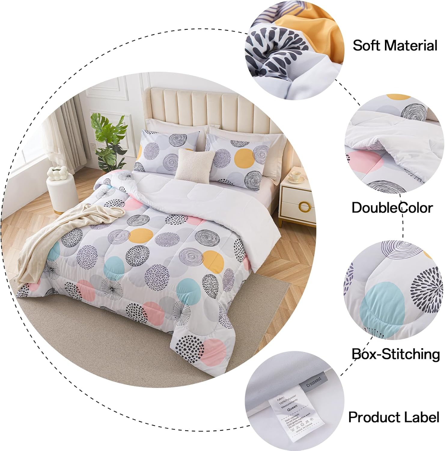 Crossvast 3 Piece Comforter Set with Pillow Cases