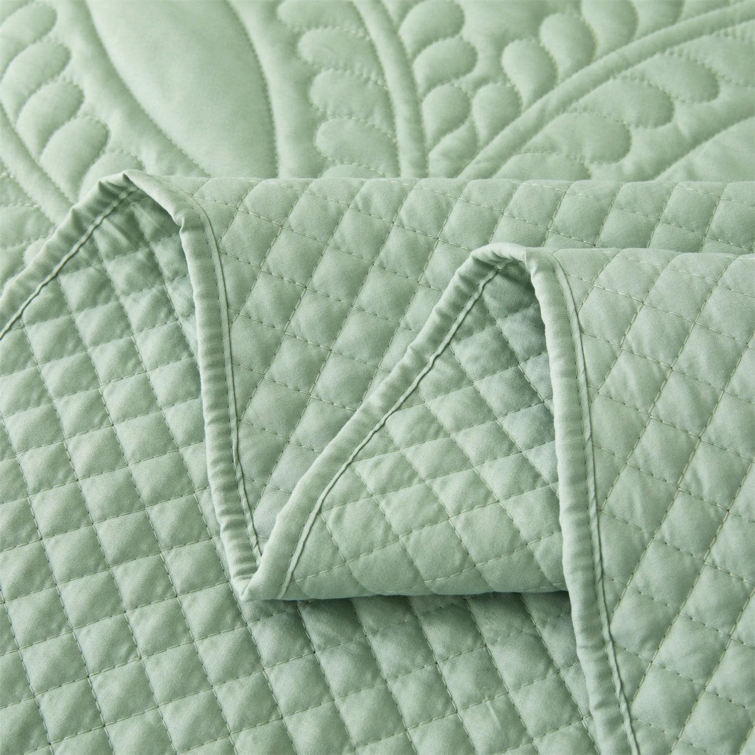 Cmfshape Oversize King Bedspread 128x120 Green Coin Pattern Quilt Set