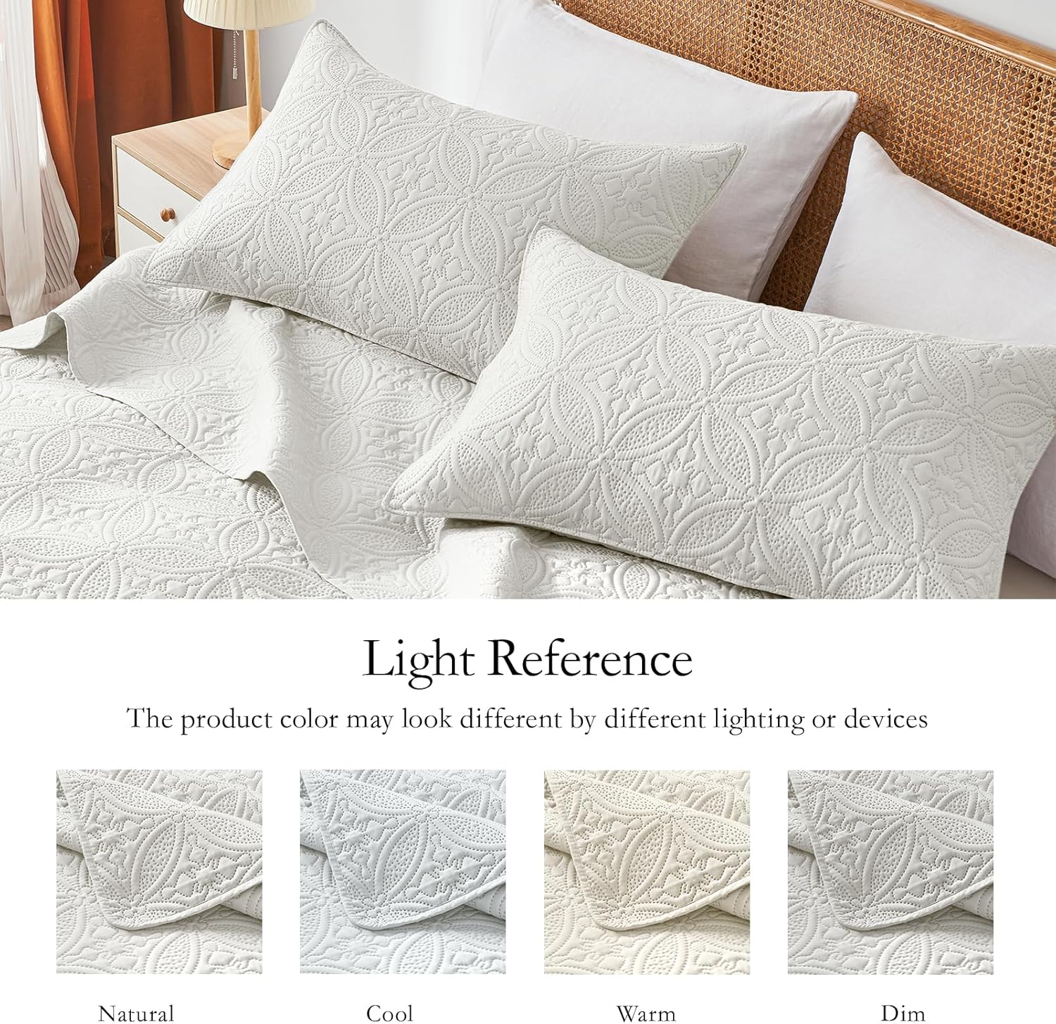 WURUIBO KingCal King Quilt Set Cream White