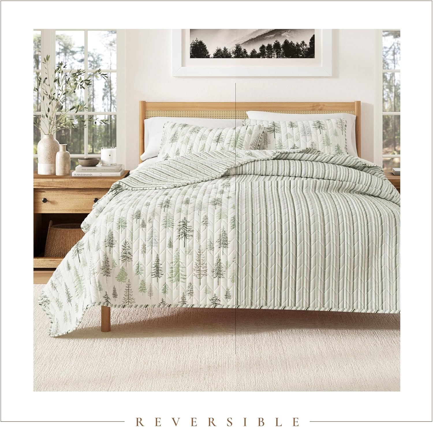 Great Bay Home 2-Piece Reversible Forest Cabin Bedspread Set