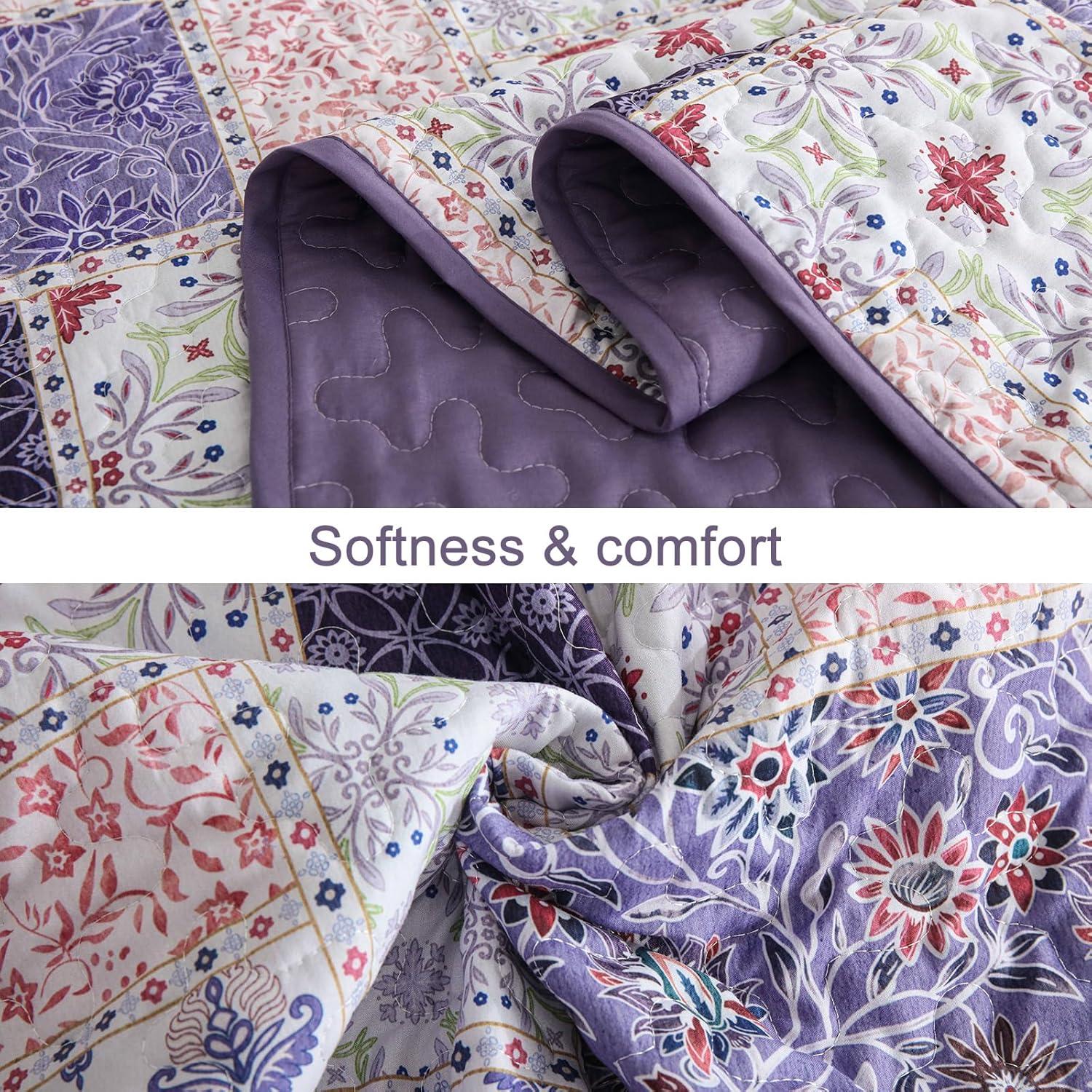 Xruibed Plaid Patchwork Quilt Set Queen Size 3 Pieces