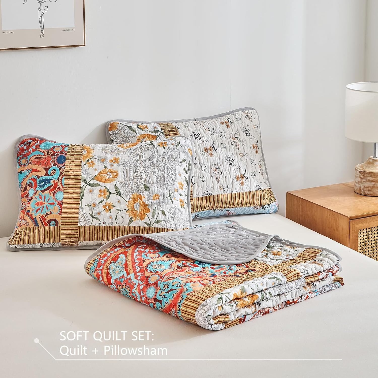AIKASY Red Plaid Quilt Set - Queen Size All-Season Bedding