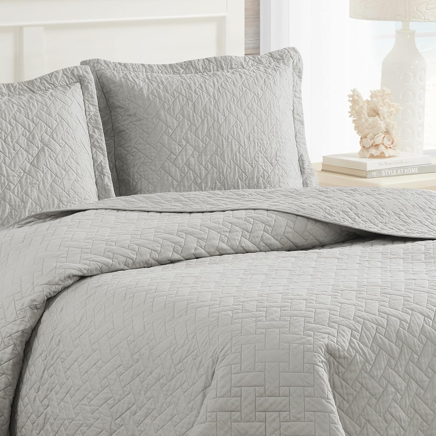 Tommy Bahama Chevron Quilt Set Twin Pelican Gray