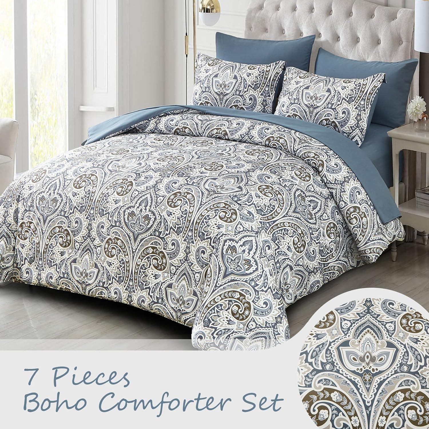 Drucon Blue Paisley 7-Piece Comforter Set