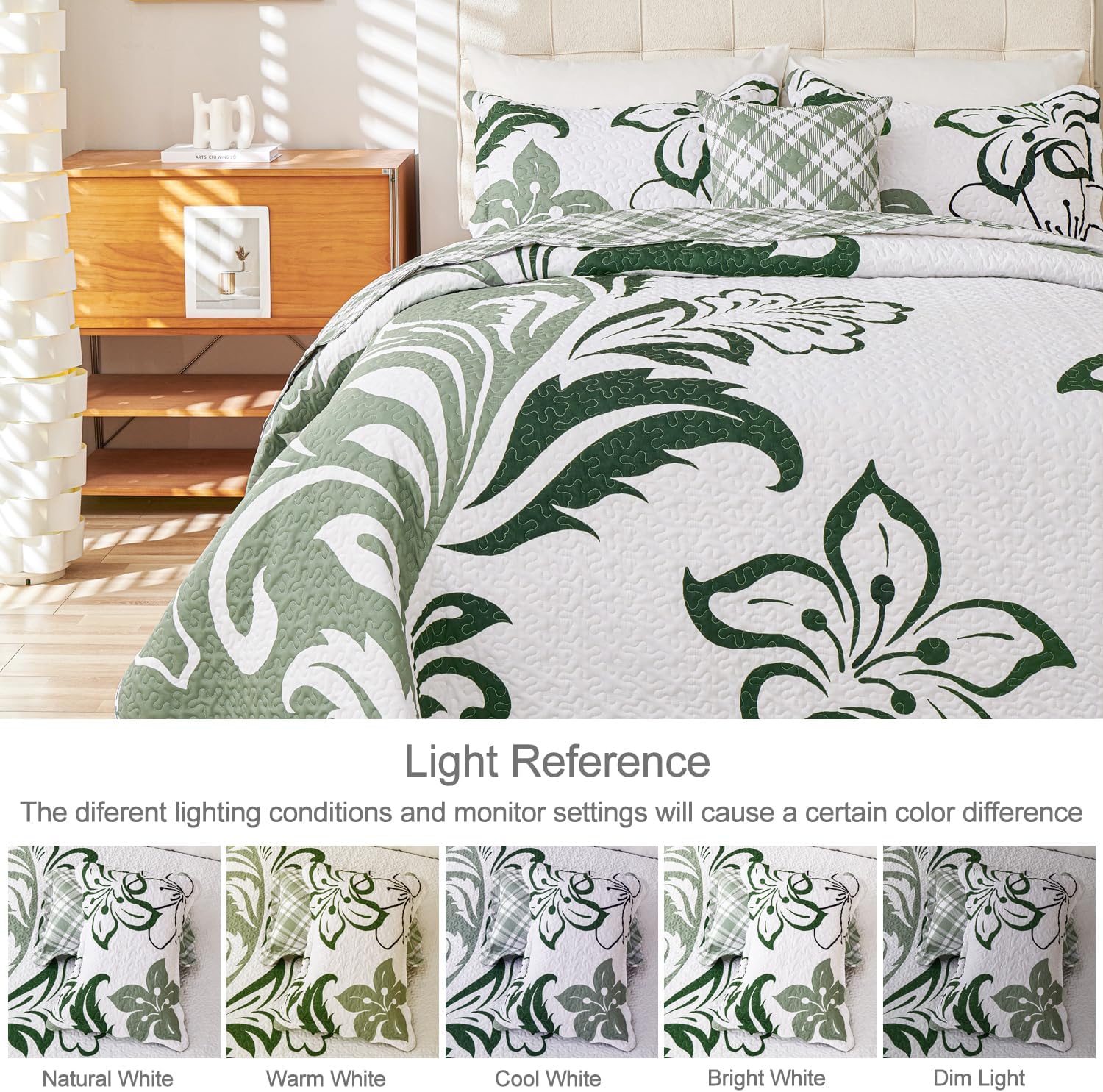 EVENHUG 4 Piece Floral Quilt Set Queen Size